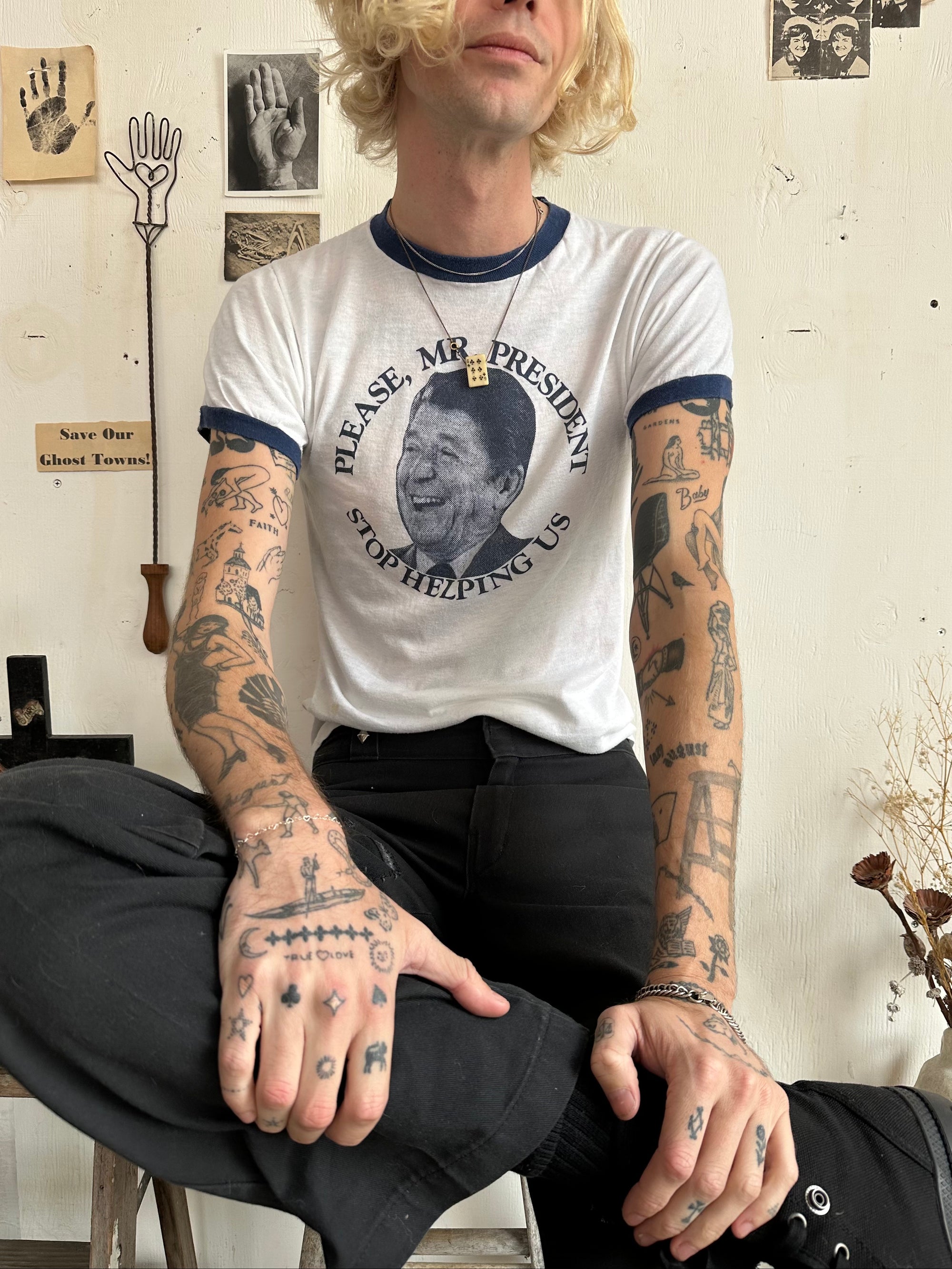 1980s Please Mr. President Stop Helping Ringer T-Shirt