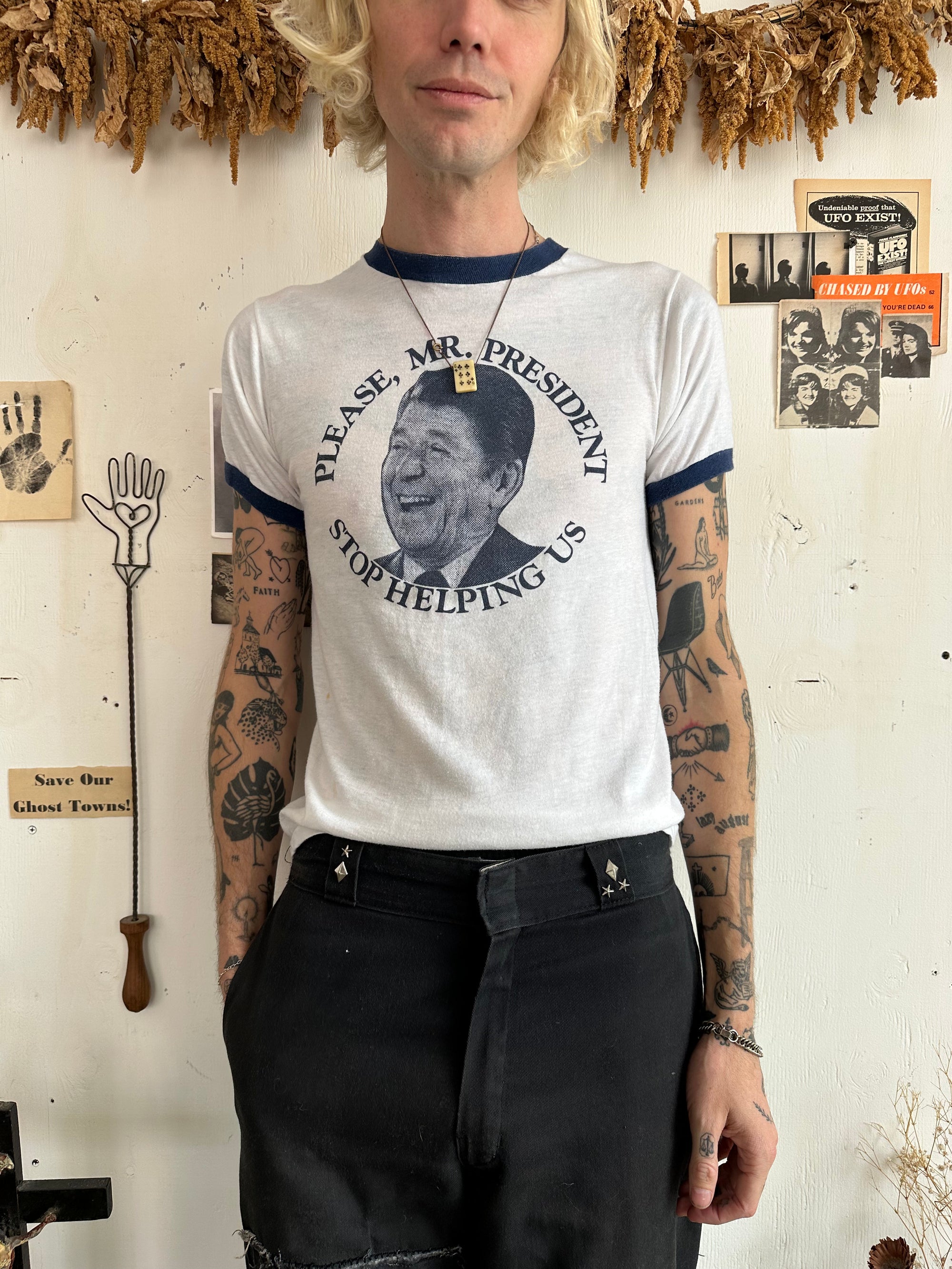 1980s Please Mr. President Stop Helping Ringer T-Shirt