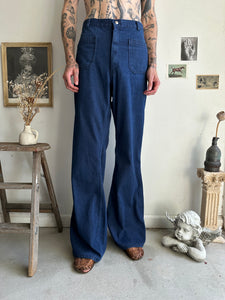 1960s Navy Dungaree Flared Jeans (34 x 35)