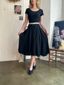 1990s Black Cap Sleeve Midi Dress (M)