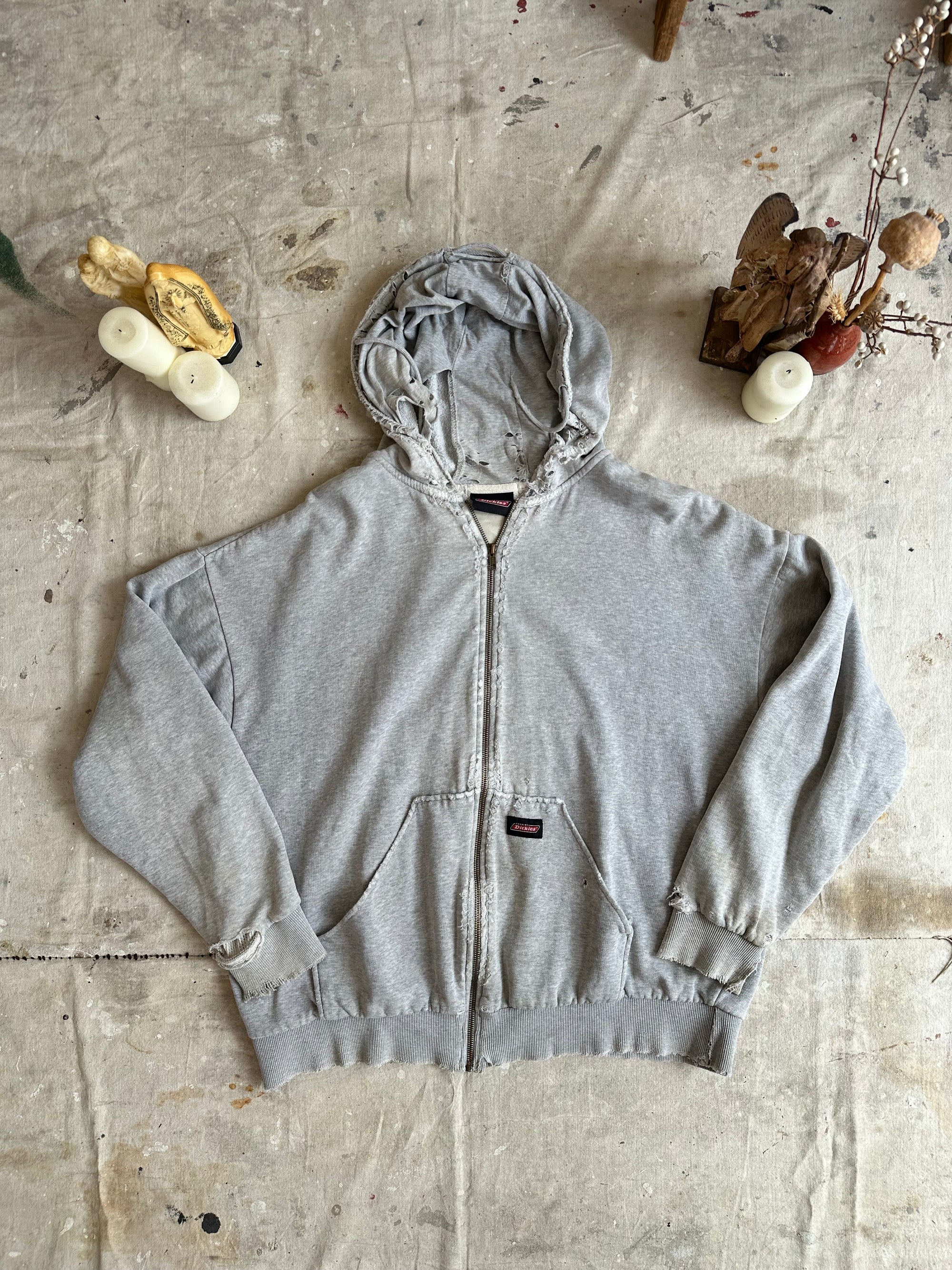2000s Thrashed Dickies Thermal Lined Zip-Up Hoodie
