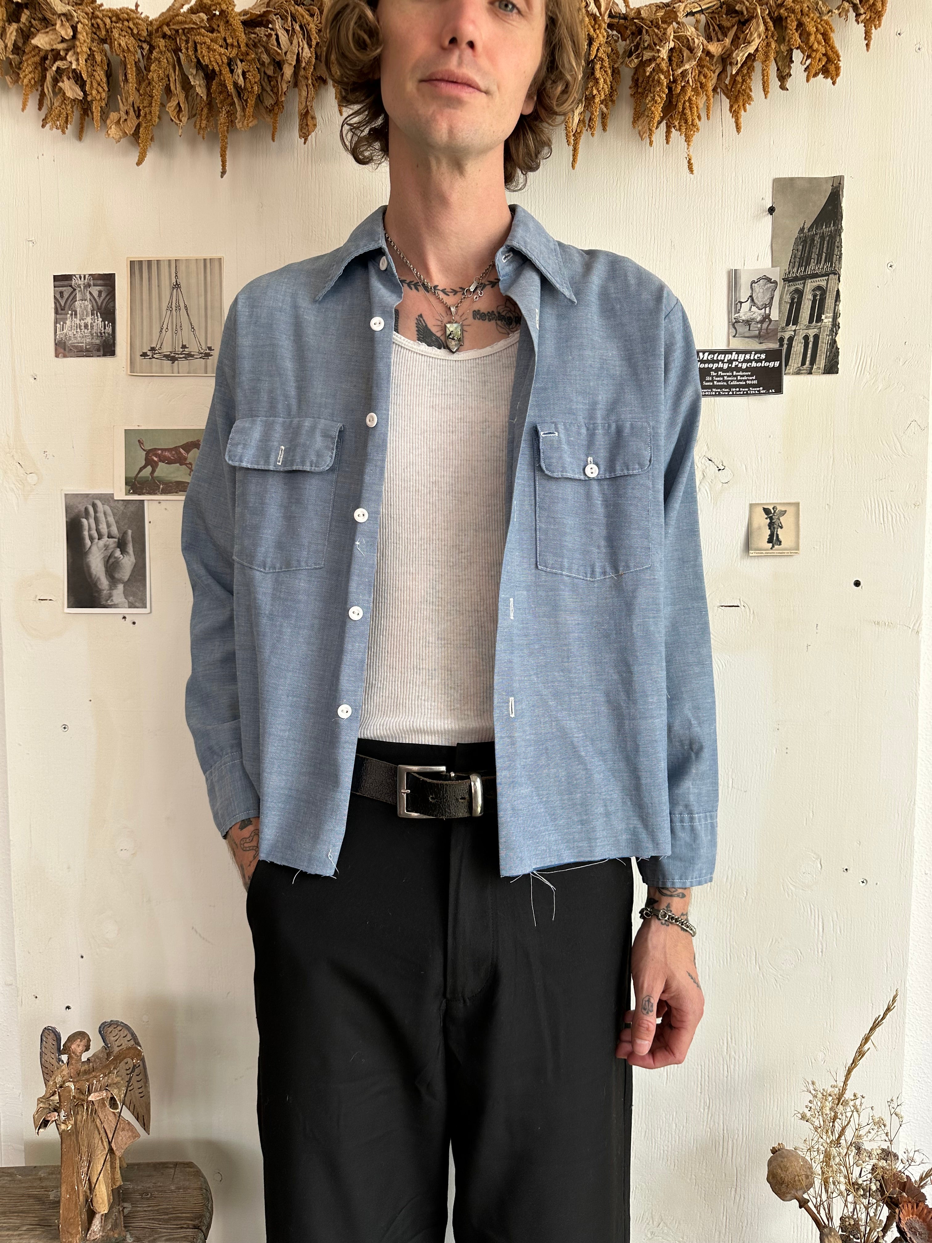 1970s Chopped Tiger Chain Stitched Button Up (Boxy M)