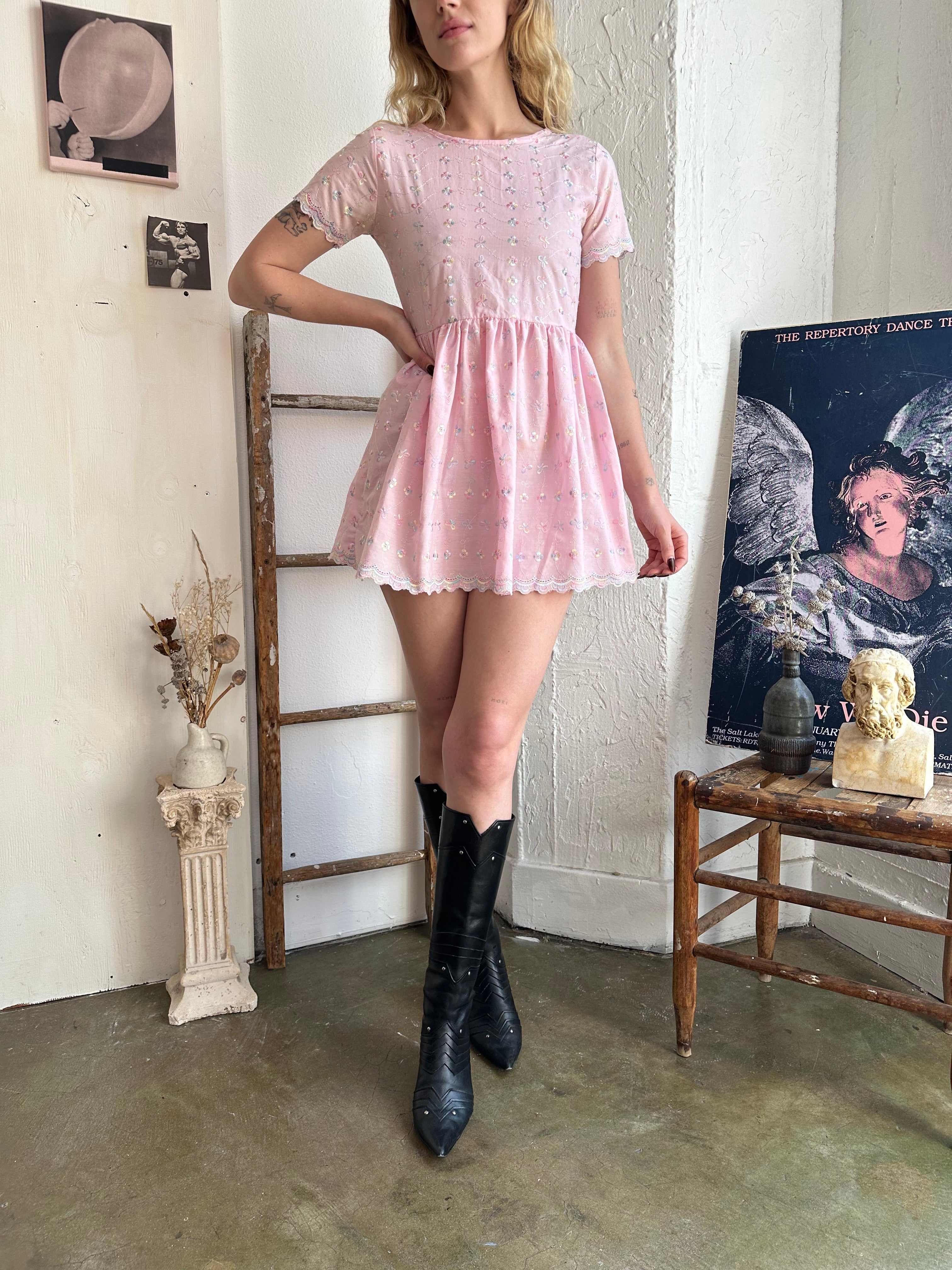 1990s Baby Doll Pink Mini Dress (XS)