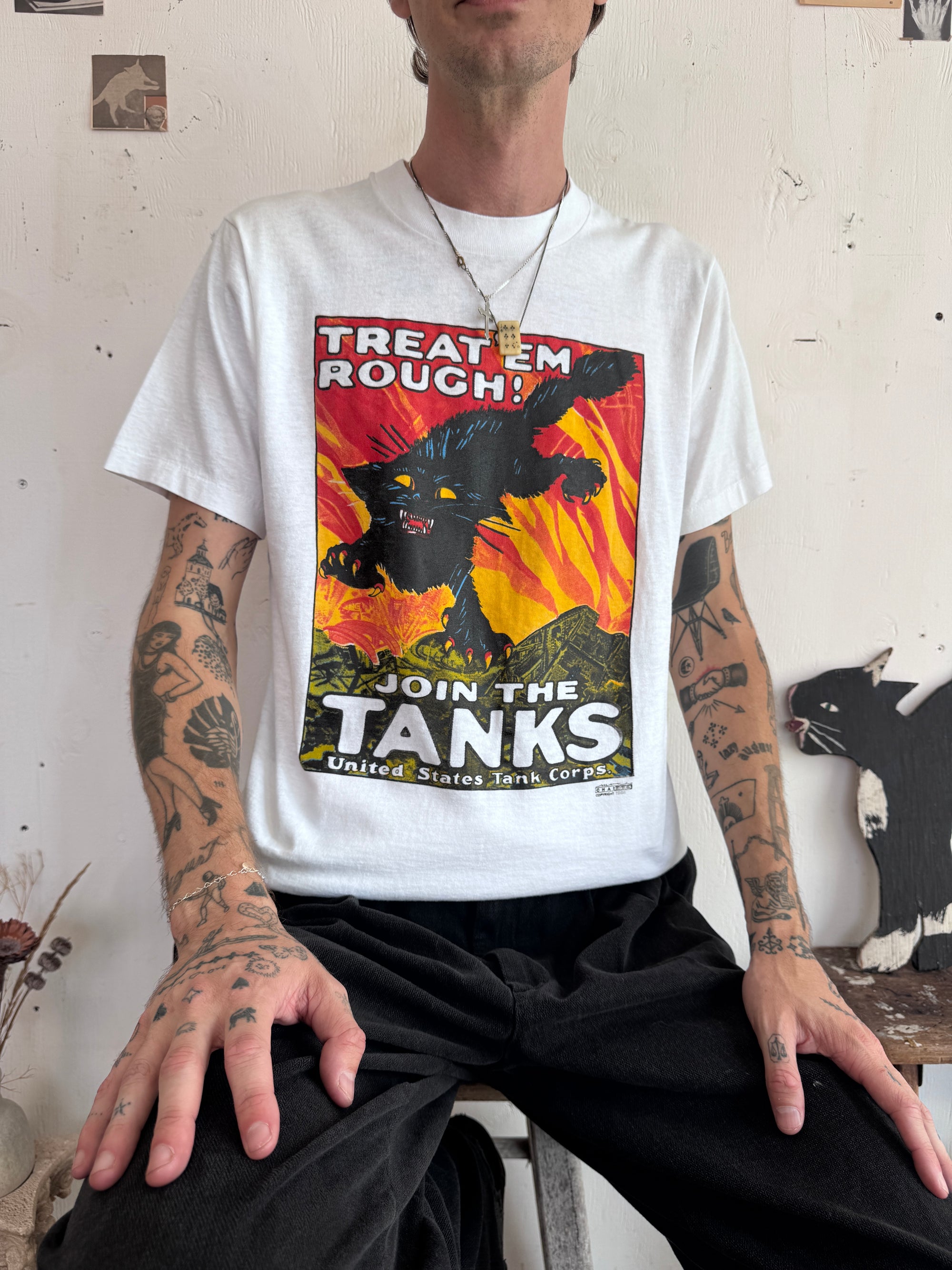 1988 Treat ‘em Rough Black Cat Tee (M)