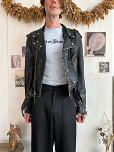 1970s Thrashed Studded Leather Jacket (M/L)