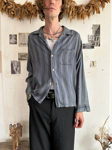 1960s Stained Rayon Striped Button Up (Boxy M/L)