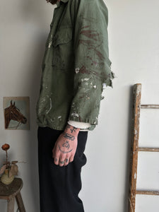 1970s Paint-Splattered Open Face Military Overshirt (M/L)