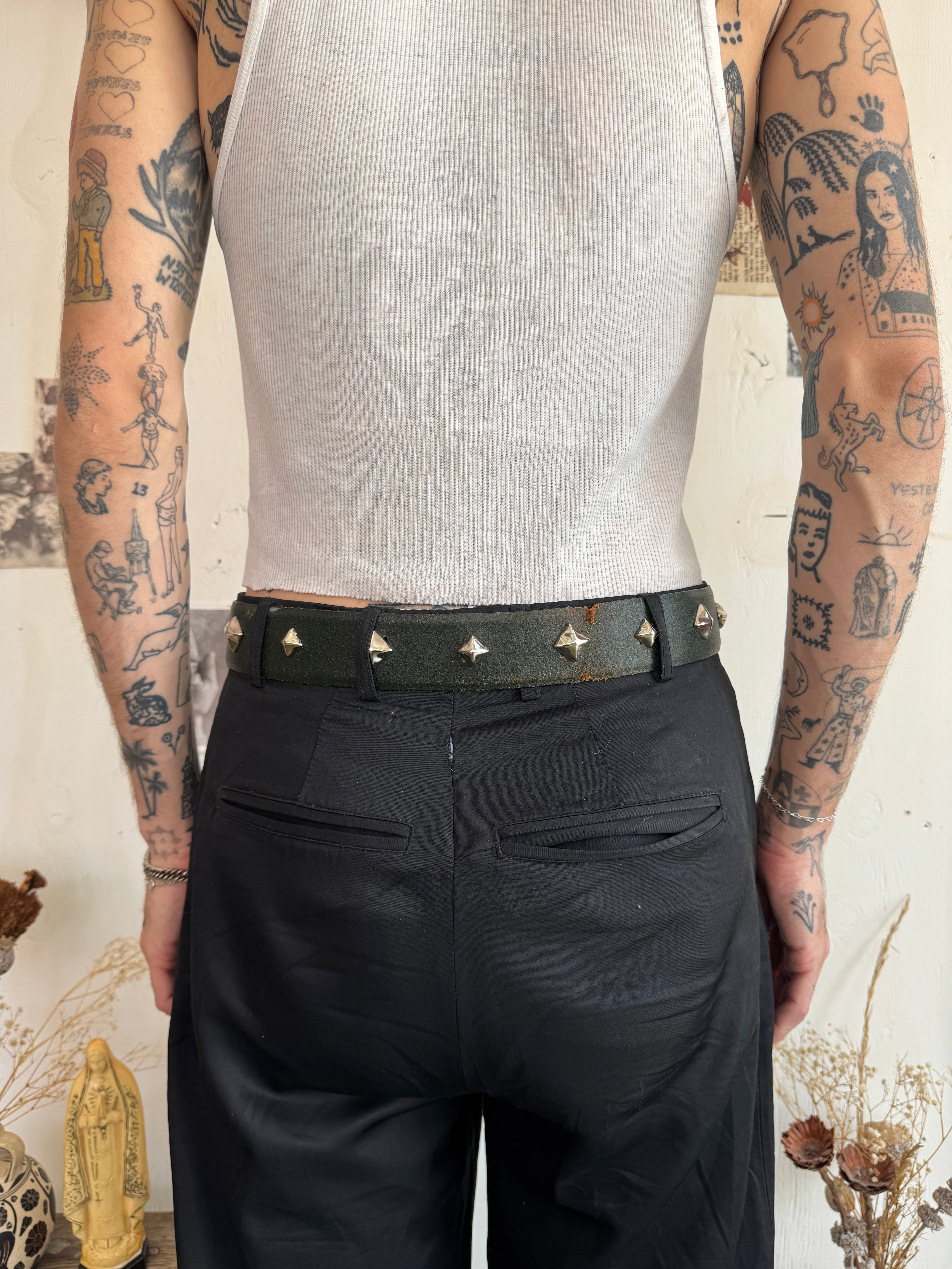 Vintage Evergreen Studded Belt (32" - 38")