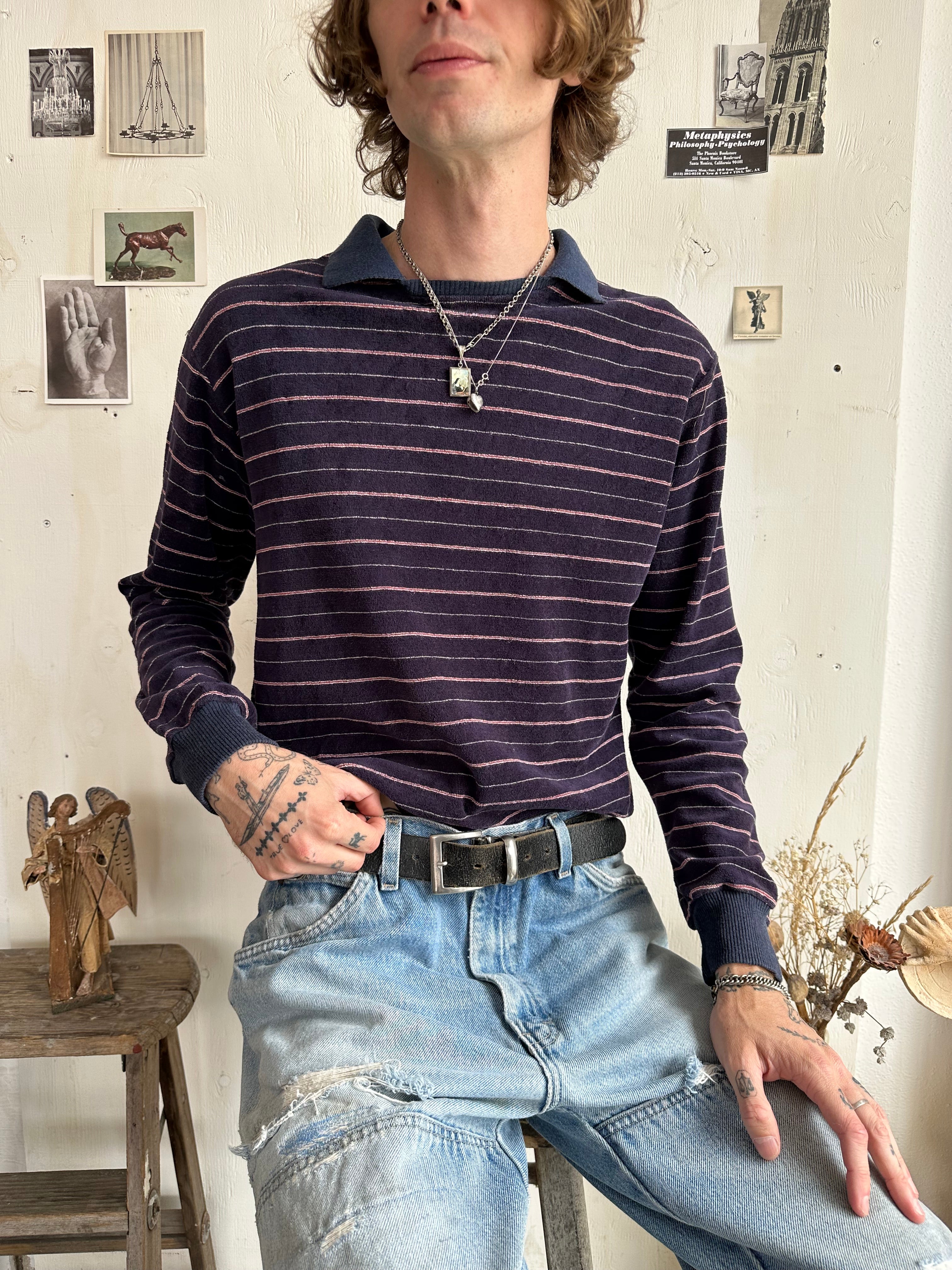 1980s Striped Velour Long Sleeve (M/L)