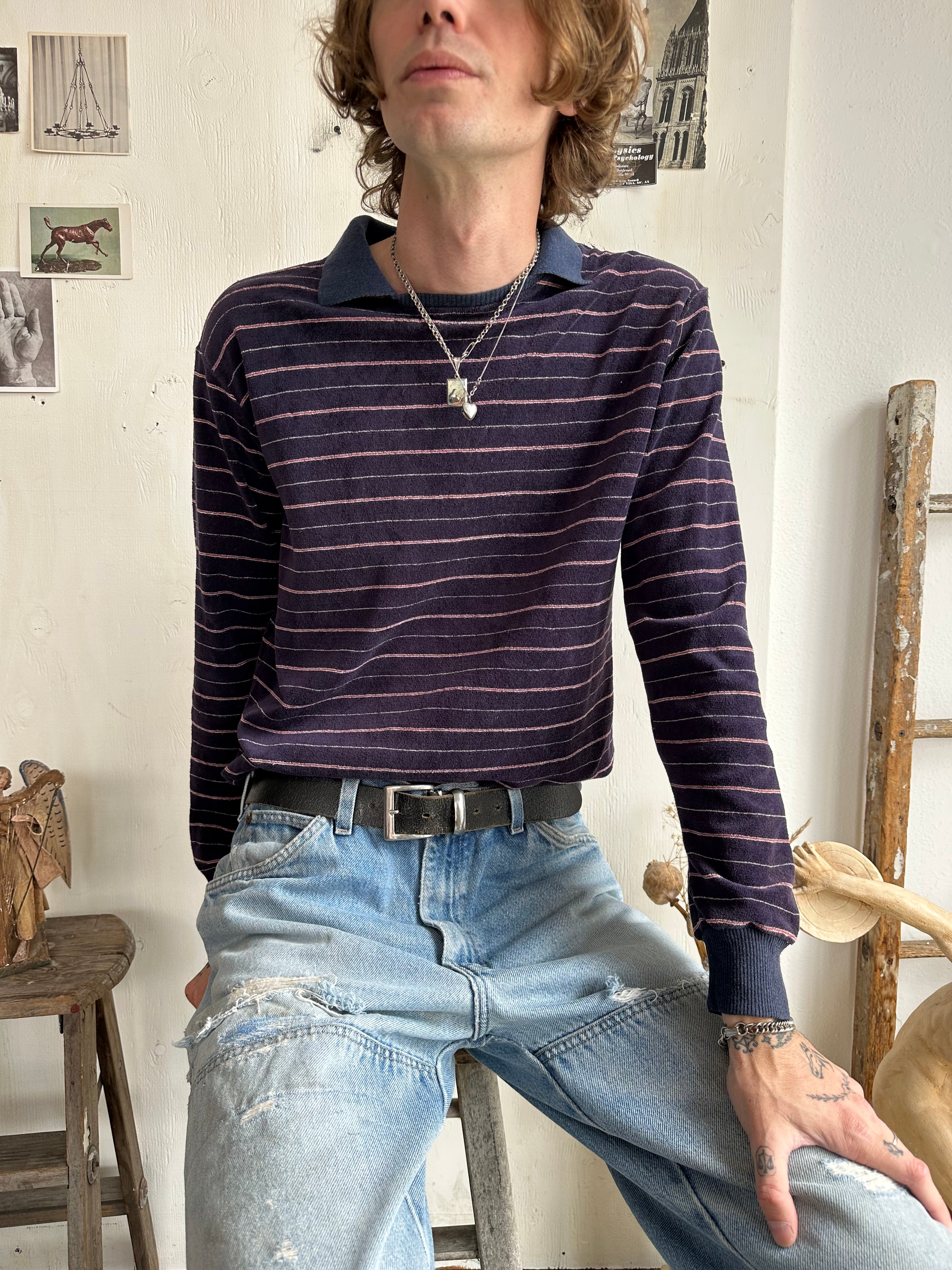 1980s Striped Velour Long Sleeve (M/L)