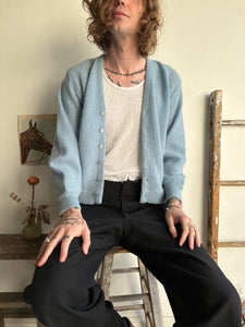 1960s Light Blue Mohair Blend Cardigan (M)