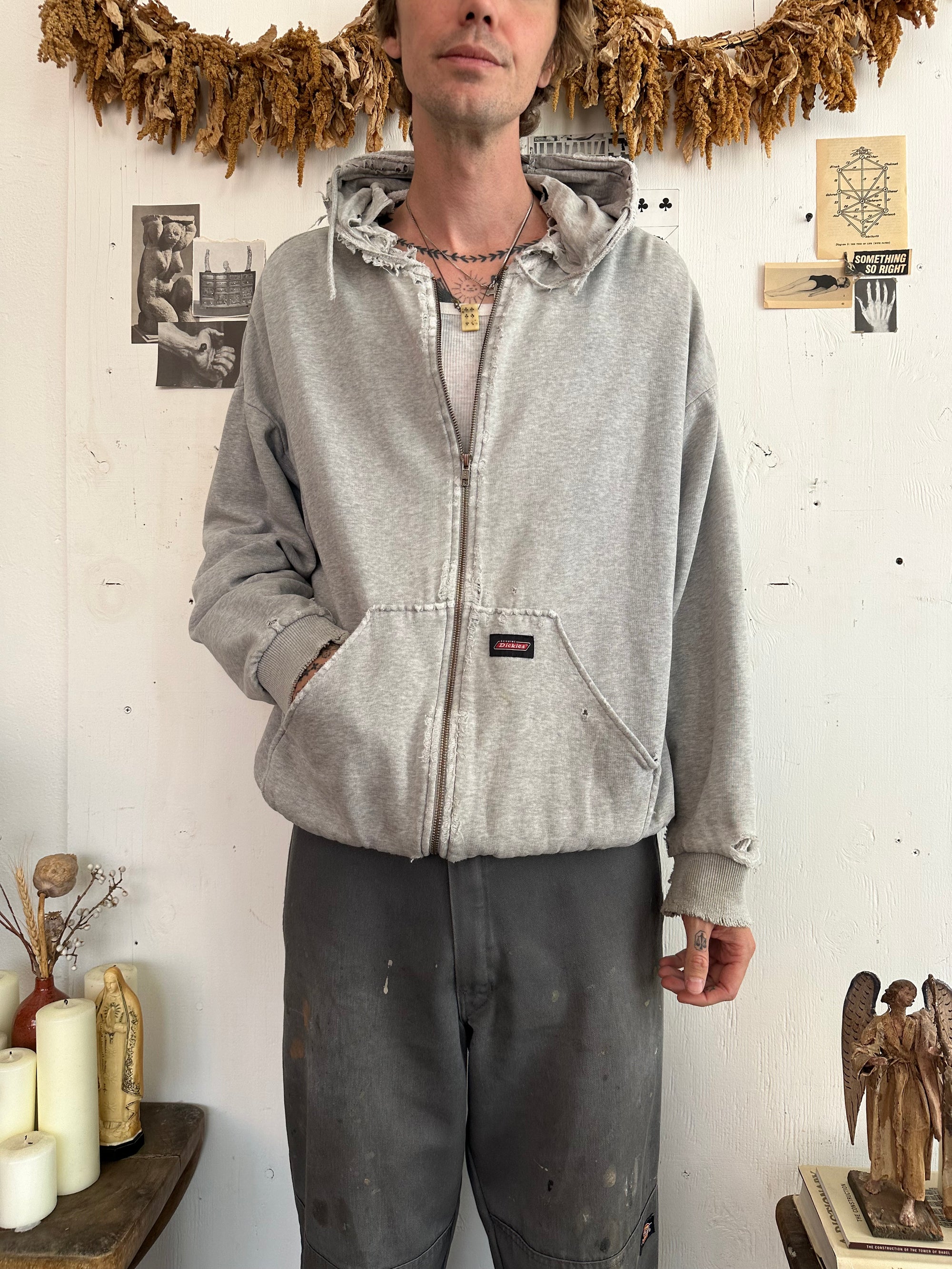 2000s Thrashed Dickies Thermal Lined Zip-Up Hoodie