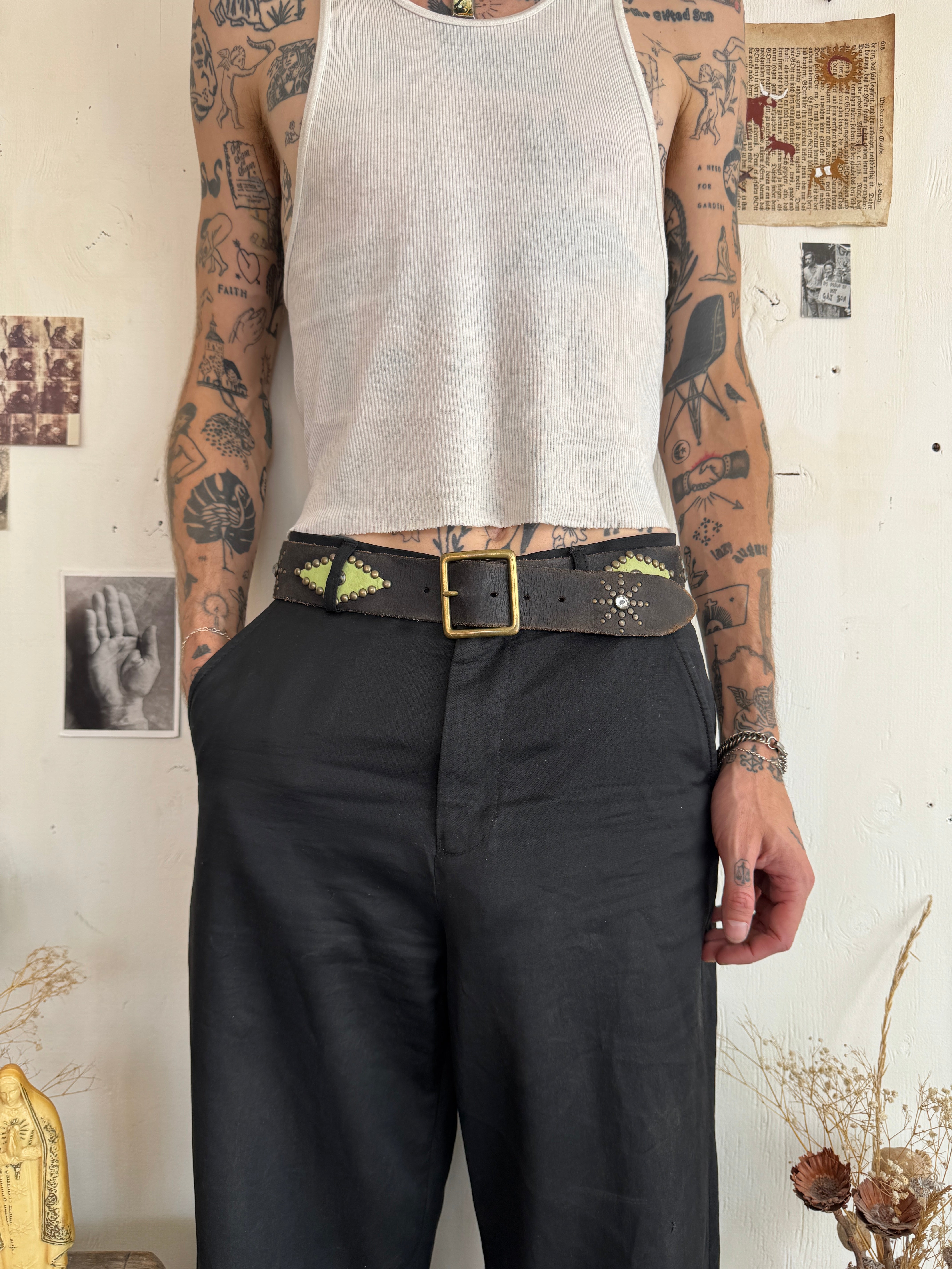 Vintage Studded Diamonds and Leather Belt (30" - 34")