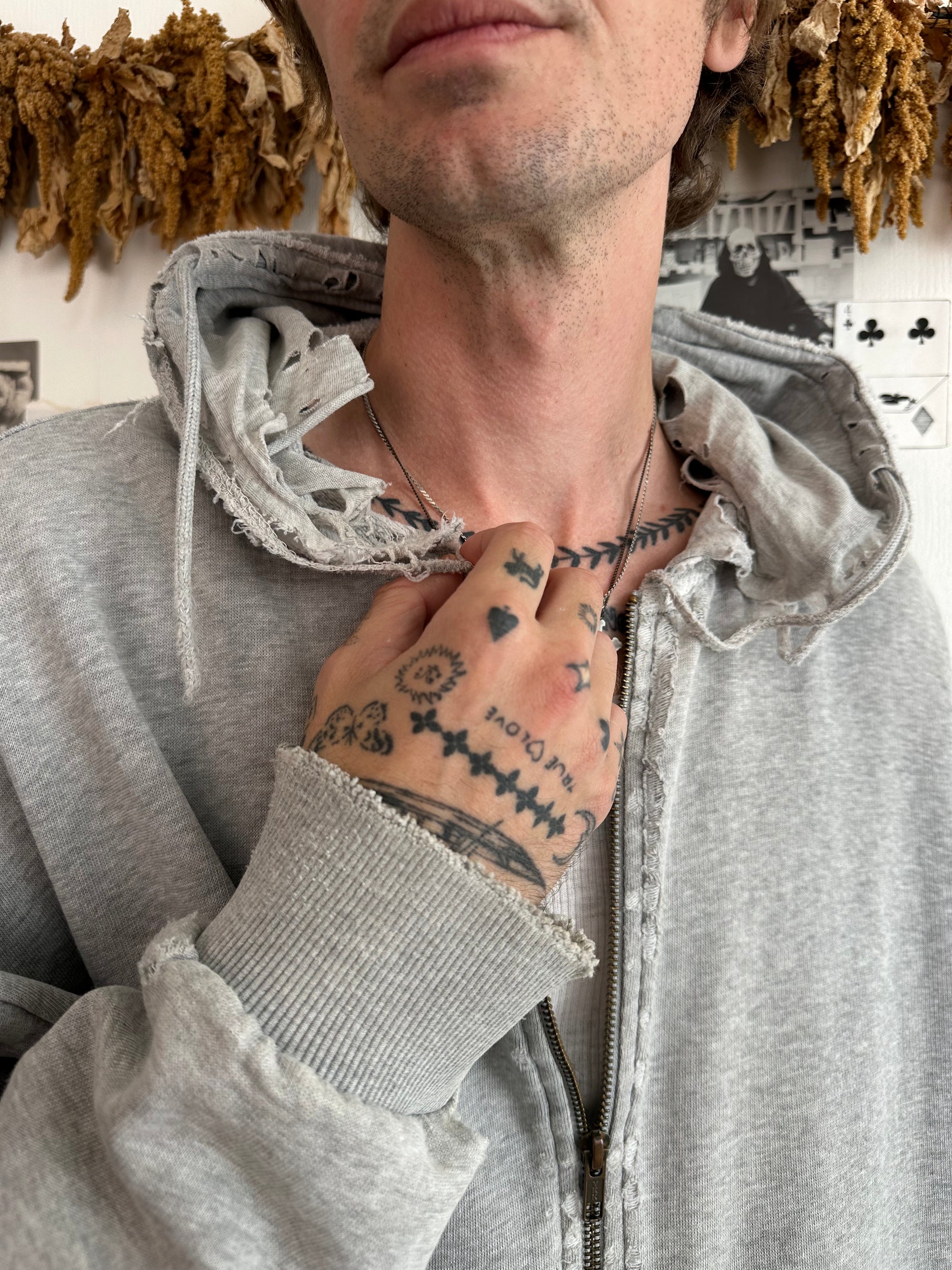 2000s Thrashed Dickies Thermal Lined Zip-Up Hoodie