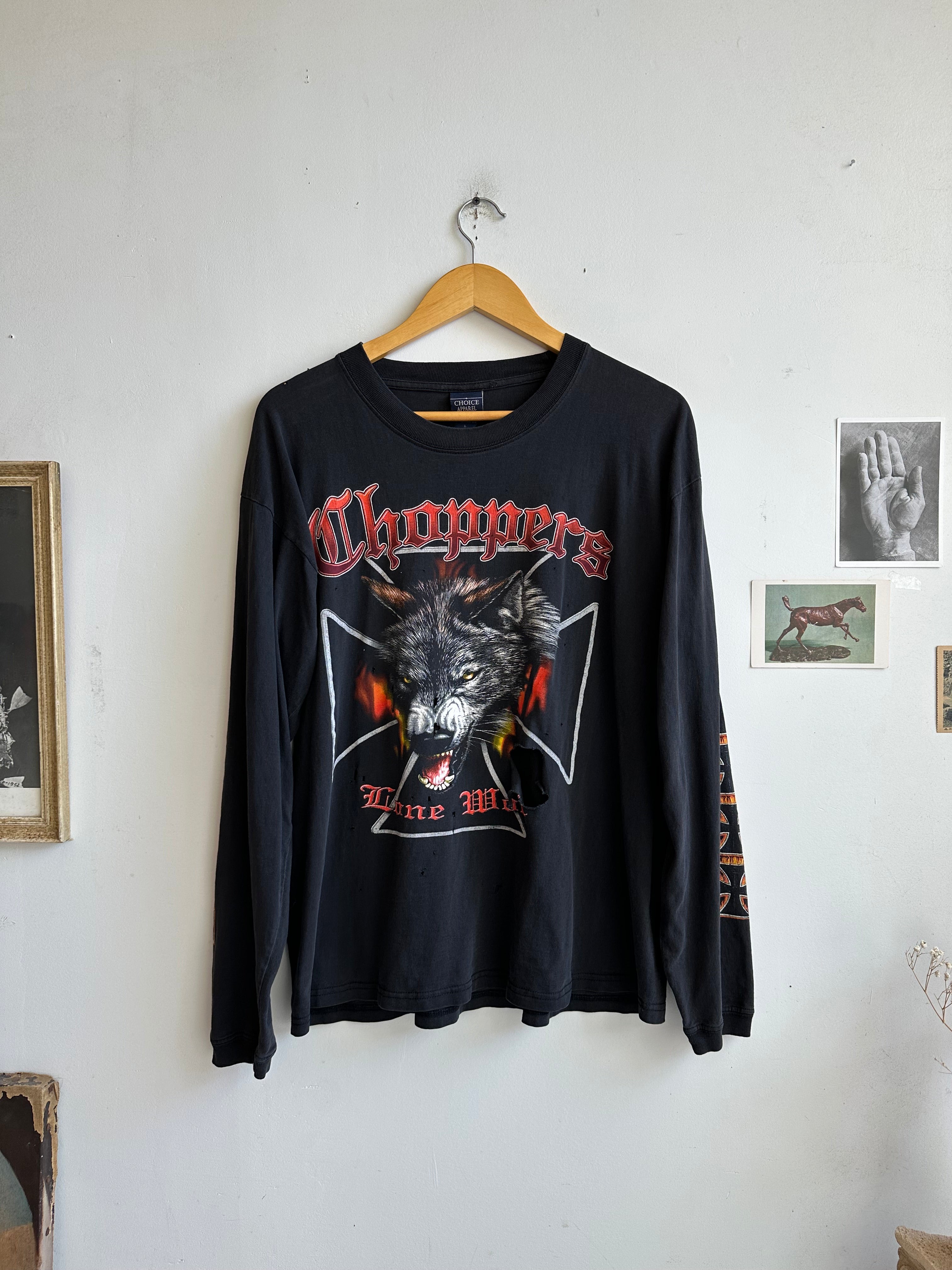 2000s Thrashed Lone Wolf Chopper Long Sleeve (Boxy XL)