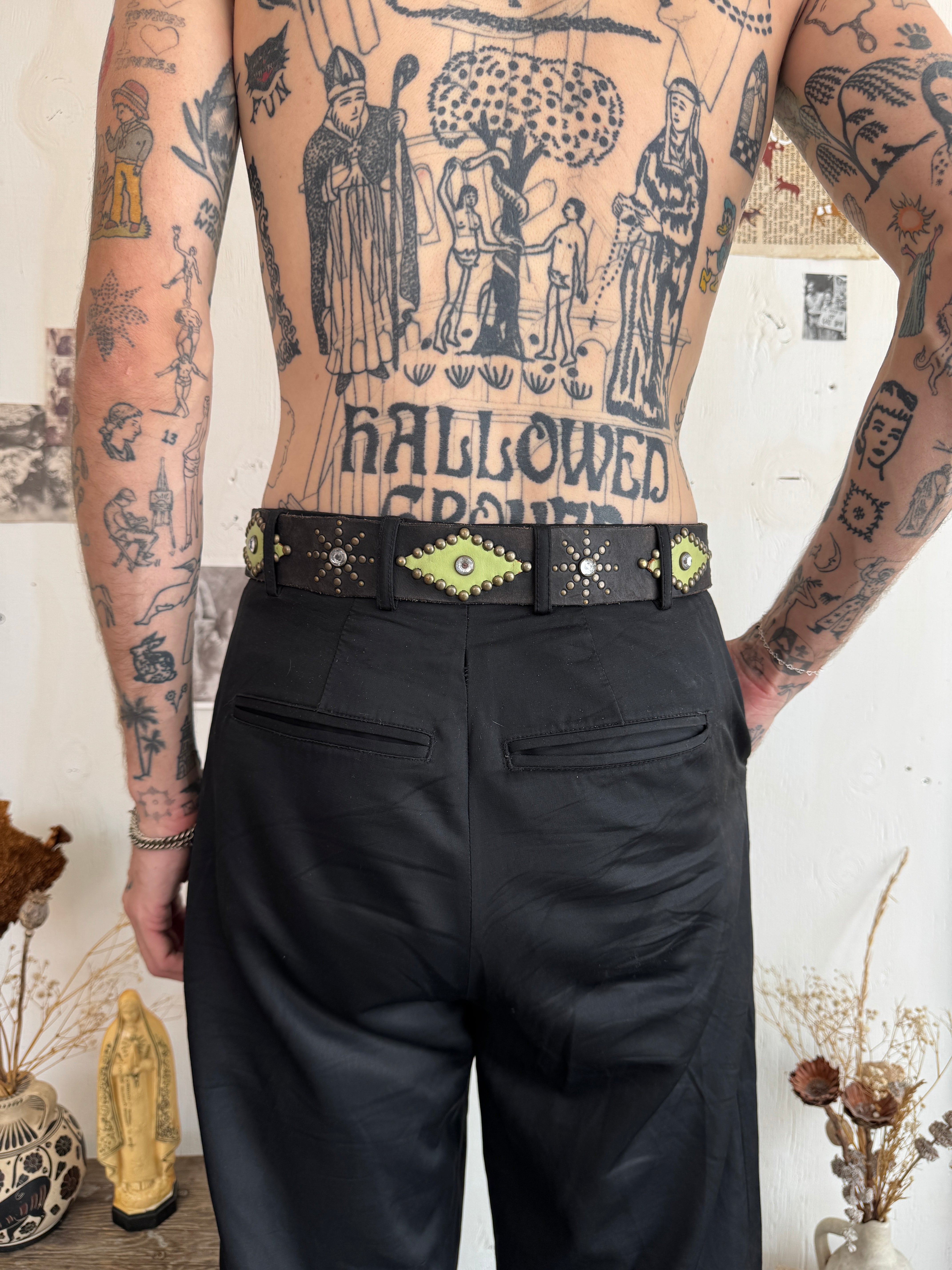 Vintage Studded Diamonds and Leather Belt (30" - 34")