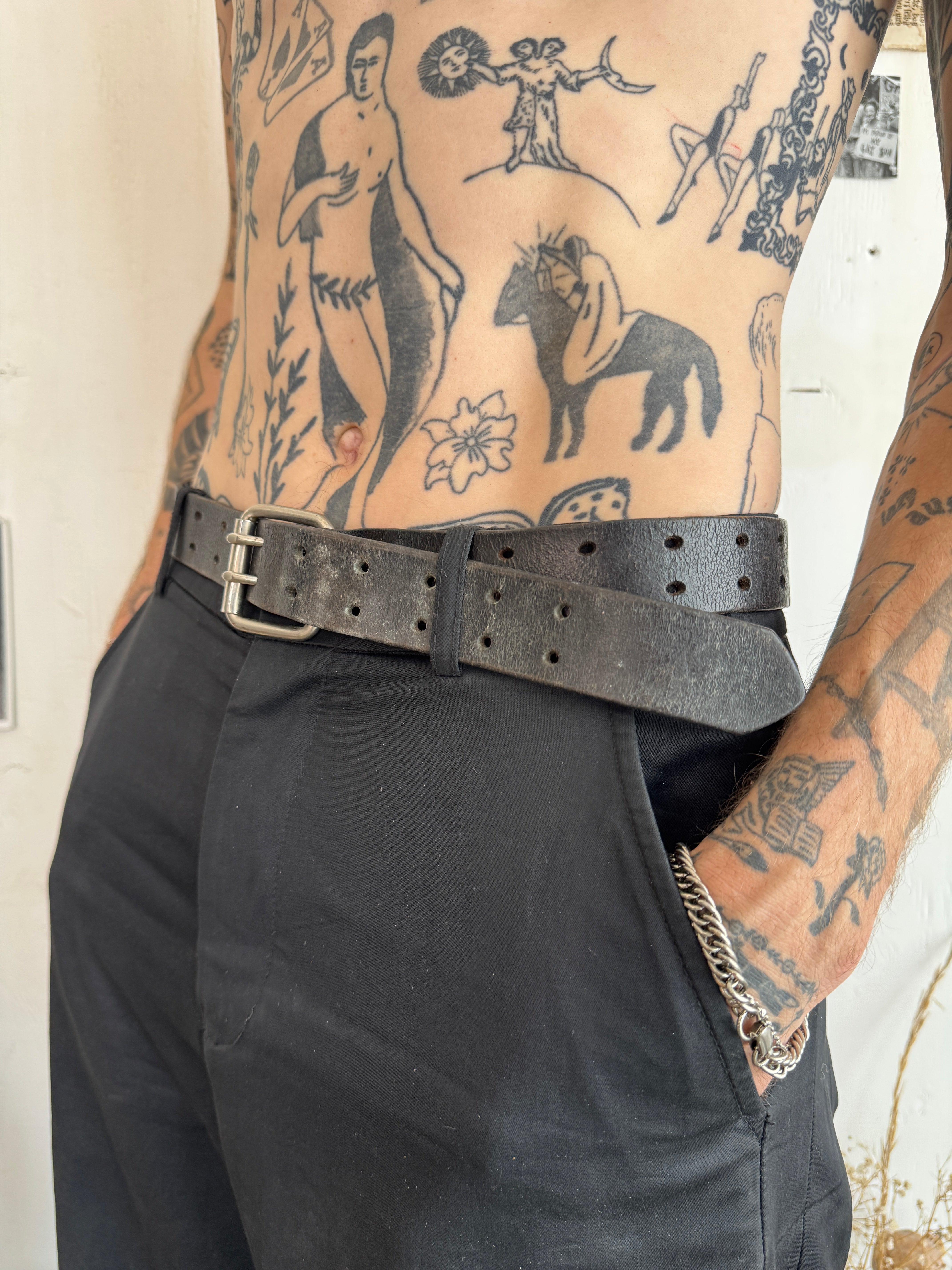 Vintage Double Prong Leather Belt (30" - 38")