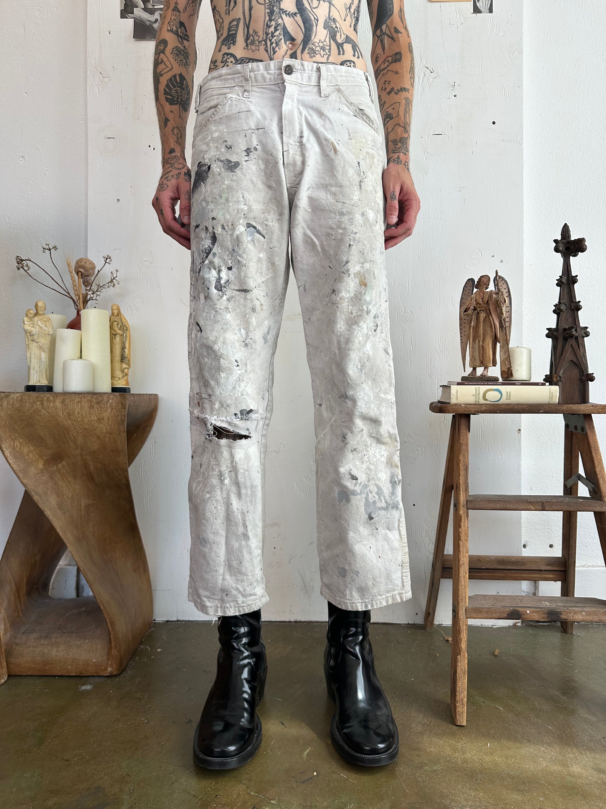 1990s Perfect Paint Splattered White Dickies