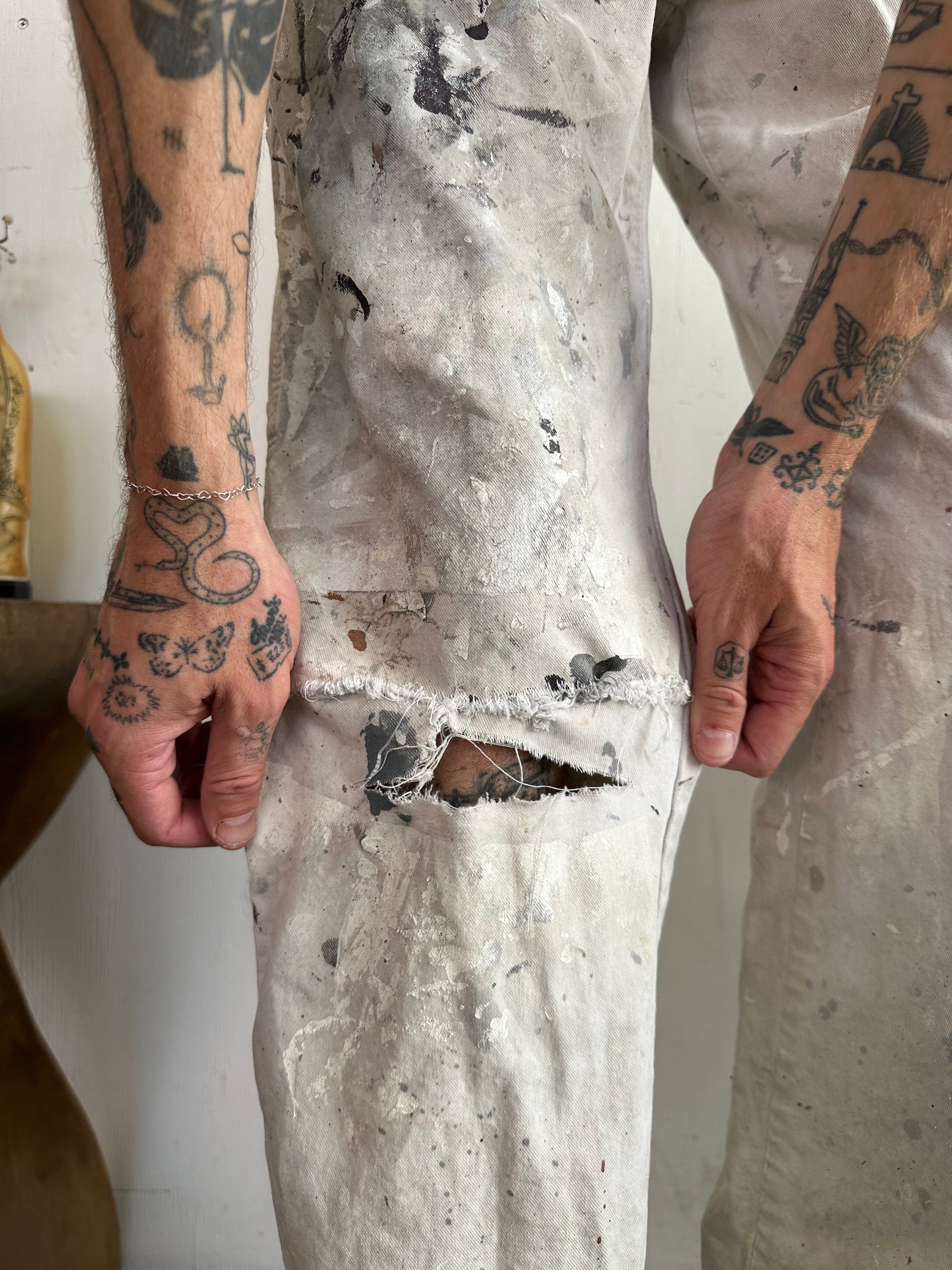 1990s Perfect Paint Splattered White Dickies