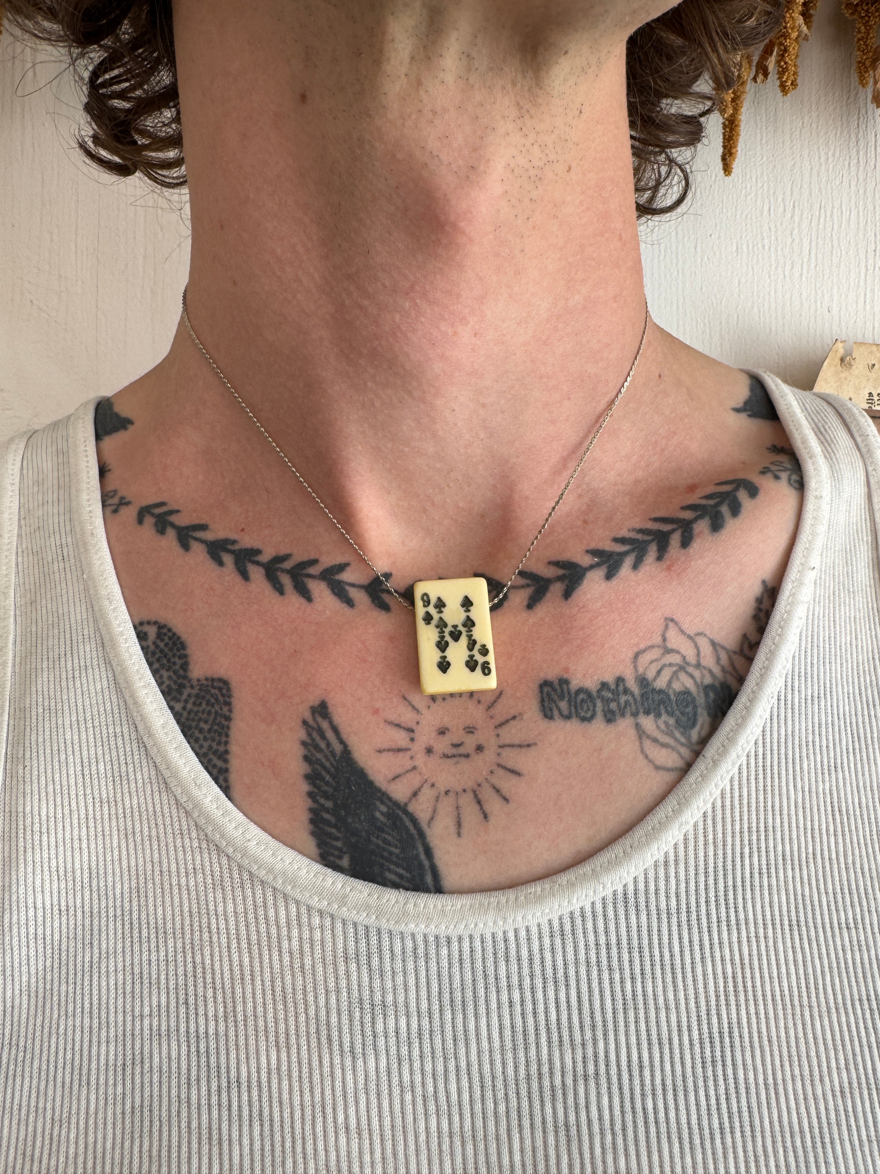 1940s 9 of Spades Playing Card Necklace (15")