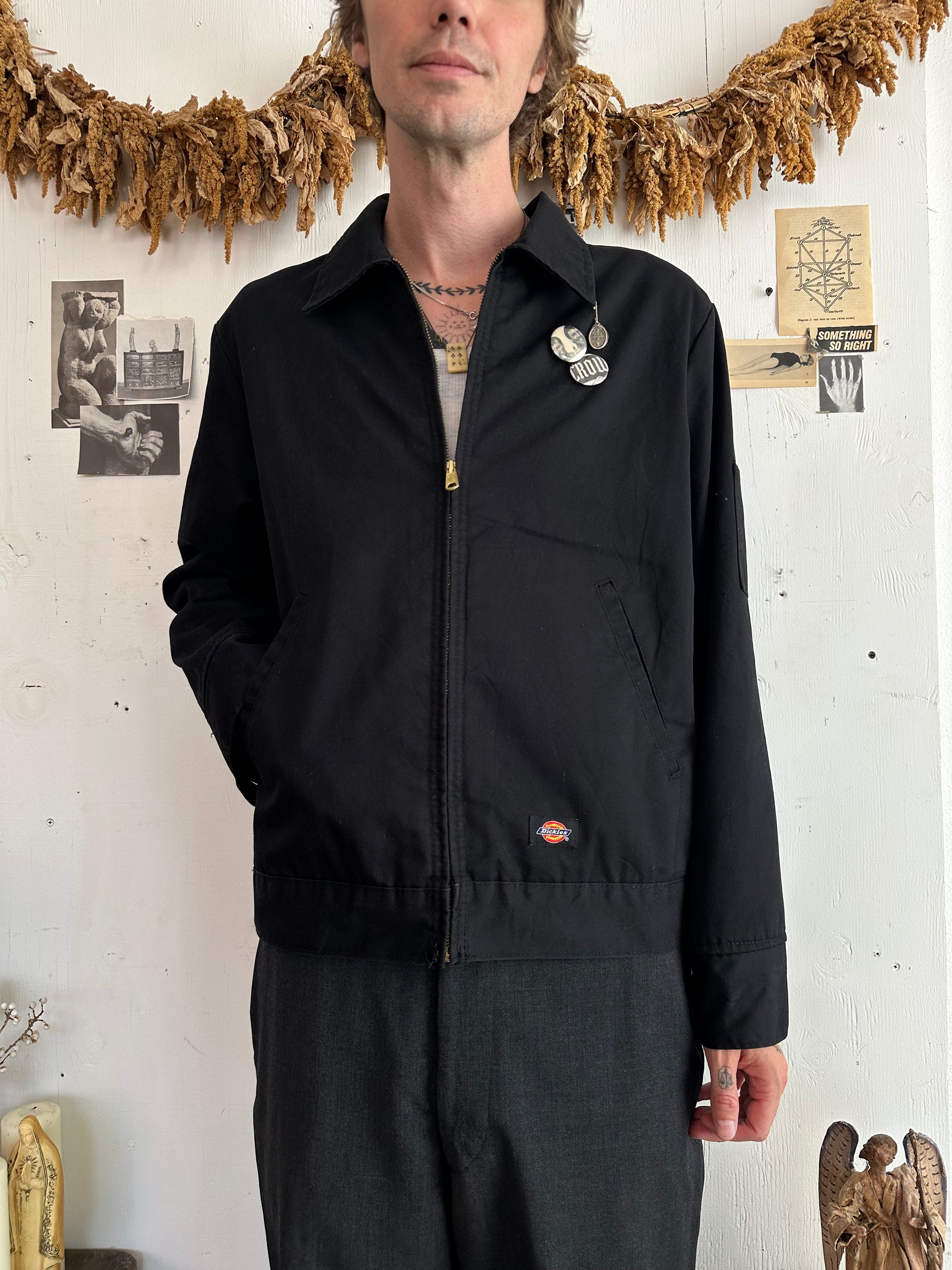 2000s Black Dickies Jacket W/ Pins and Charm
