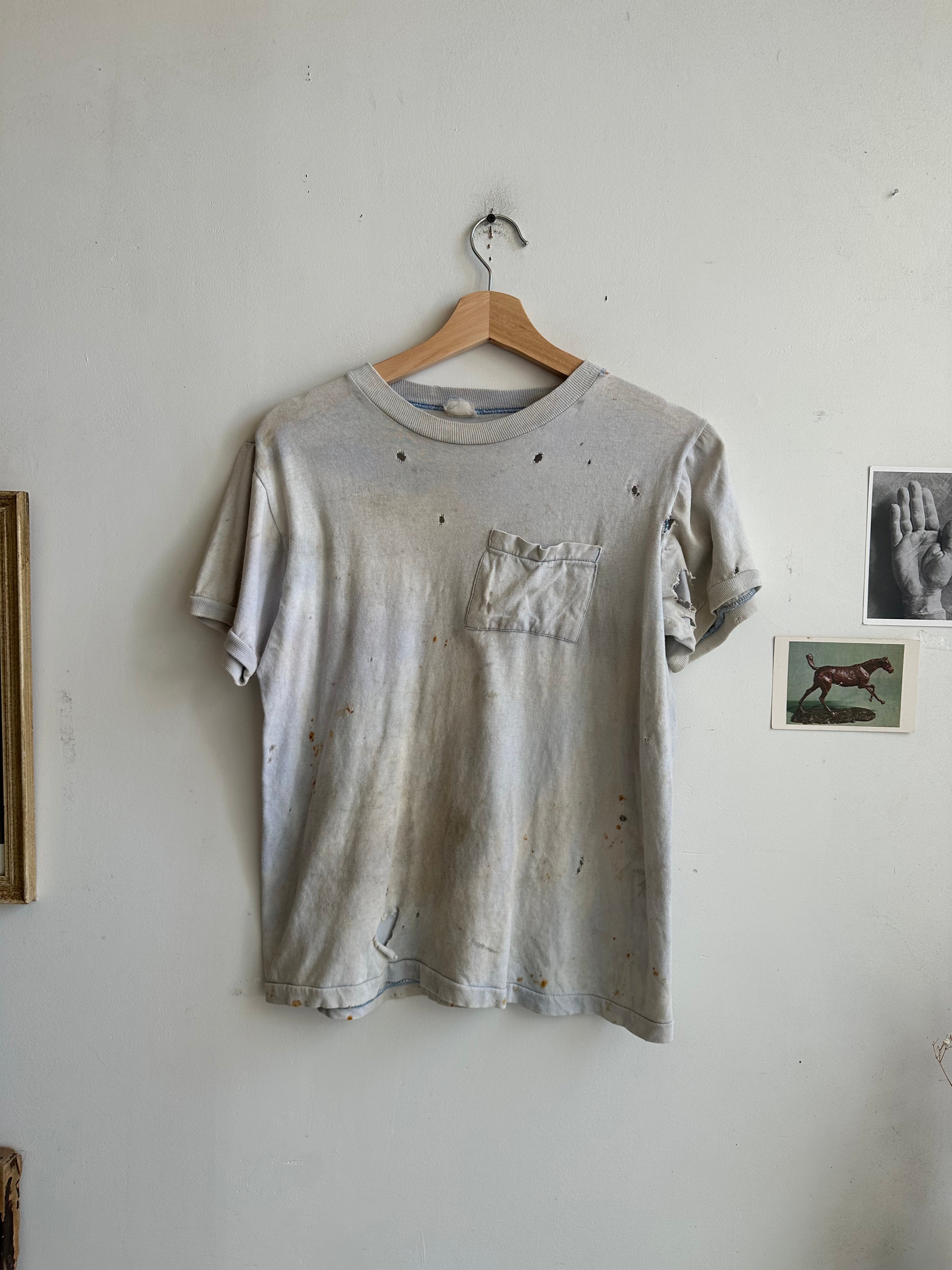 1960s Thrashed Baby Blue Pocket Tee (M)