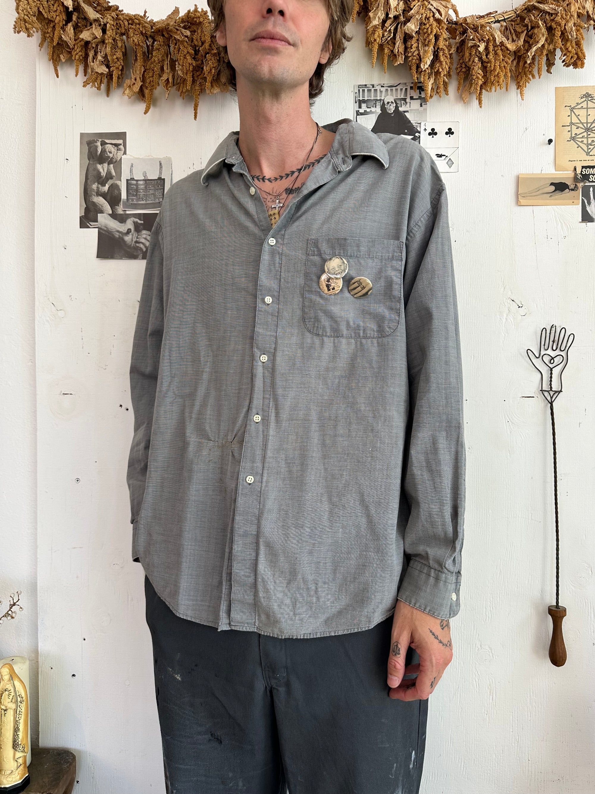 1970s Well Worn Grey Shirt W/ Buttons