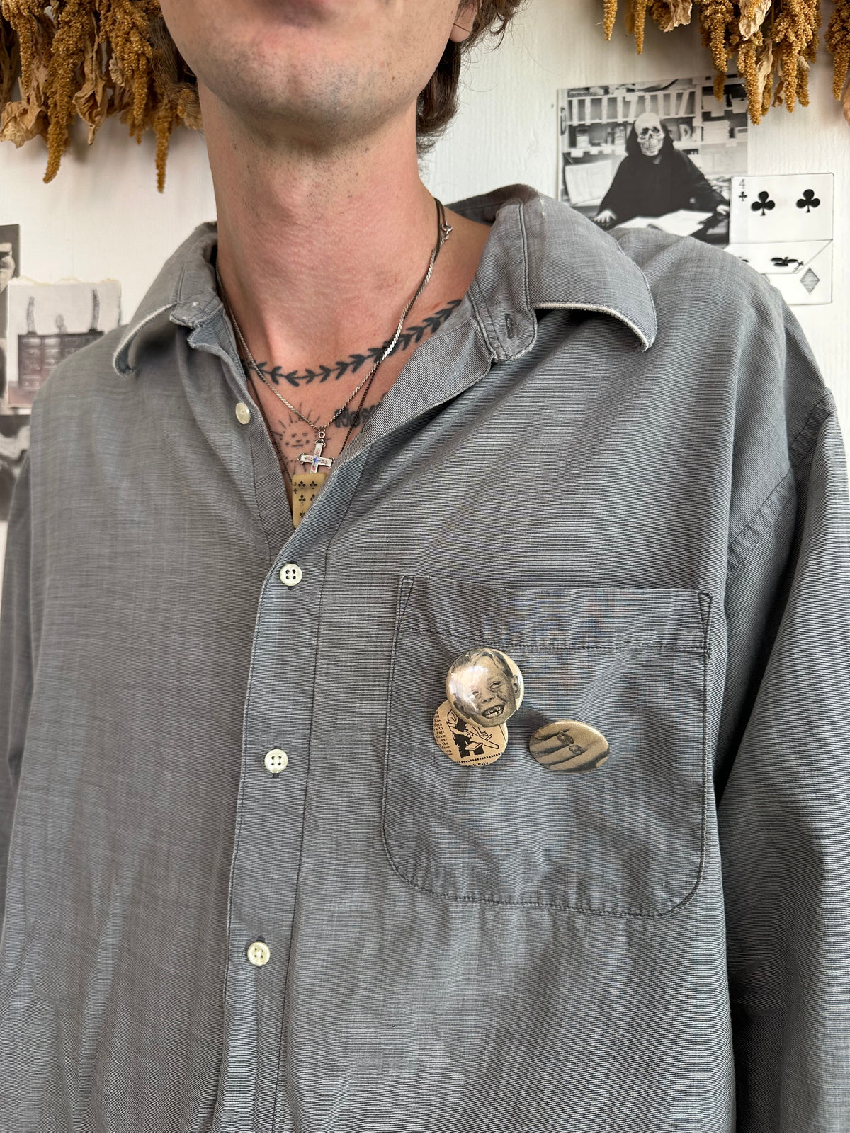 1970s Well Worn Grey Shirt W/ Buttons