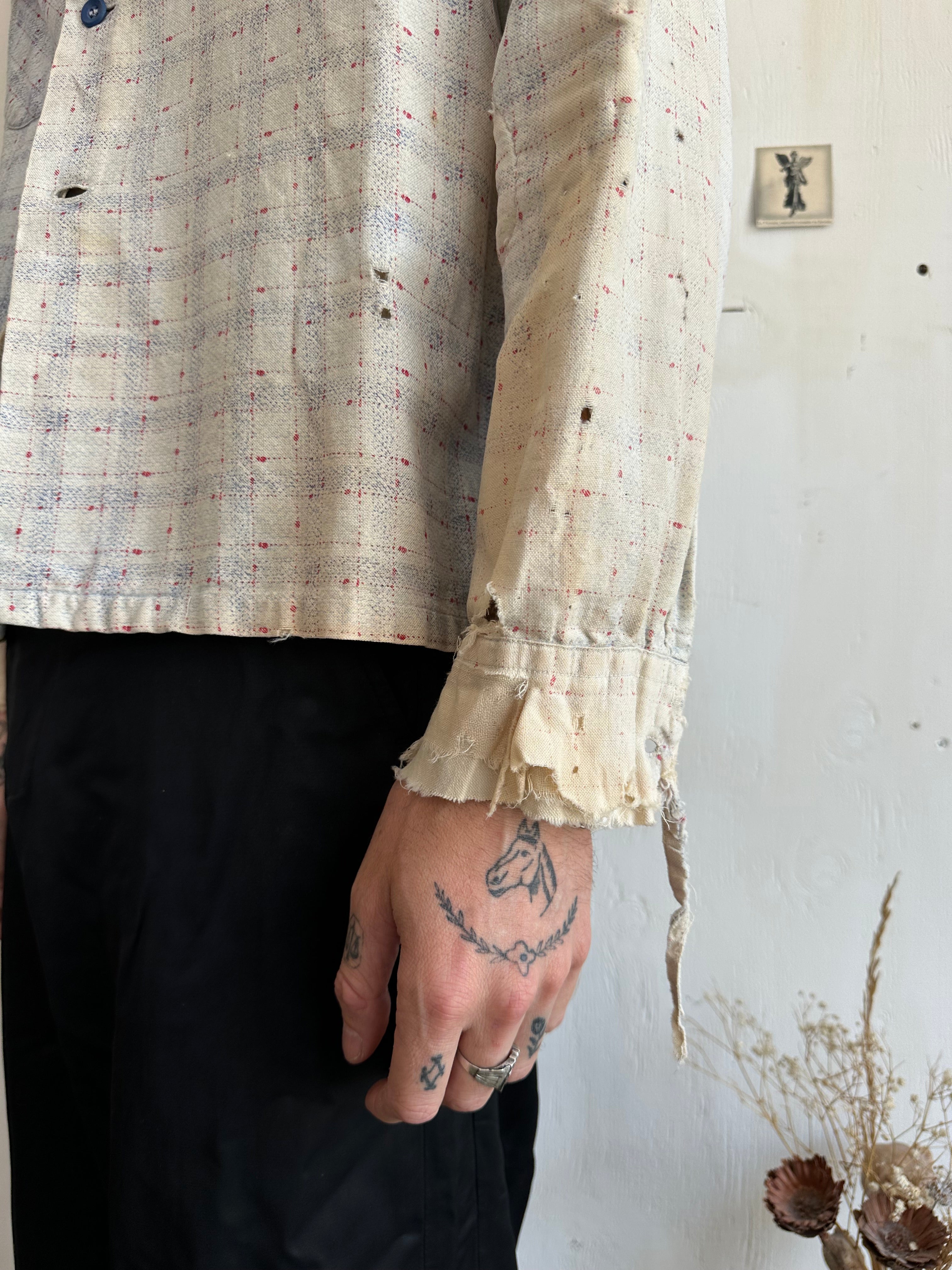1960s Thrashed and Repaired Faded Plaid Top (L)