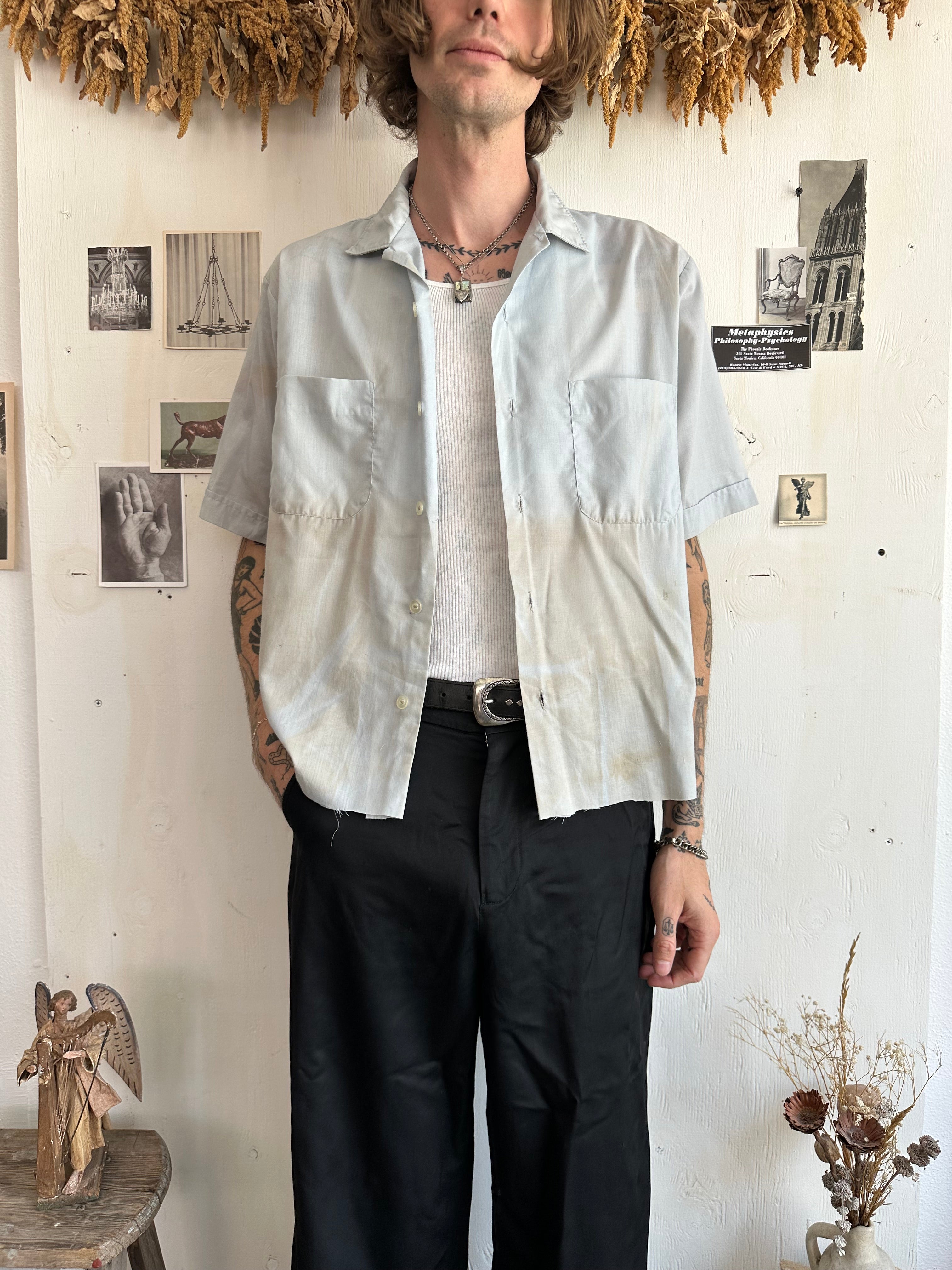 1960s Chopped Baby Blue Button Up (Boxy M/L)