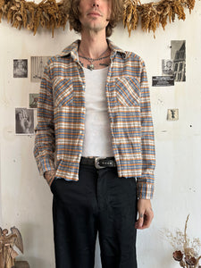 1980s Chopped Blue and Orange Cotton Flannel (Boxy M)