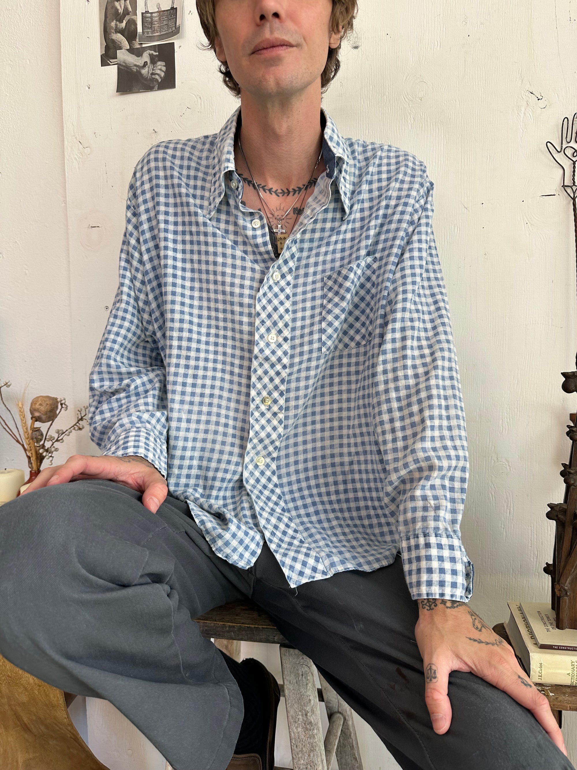 1970s Paper Thin Gingham Shirt