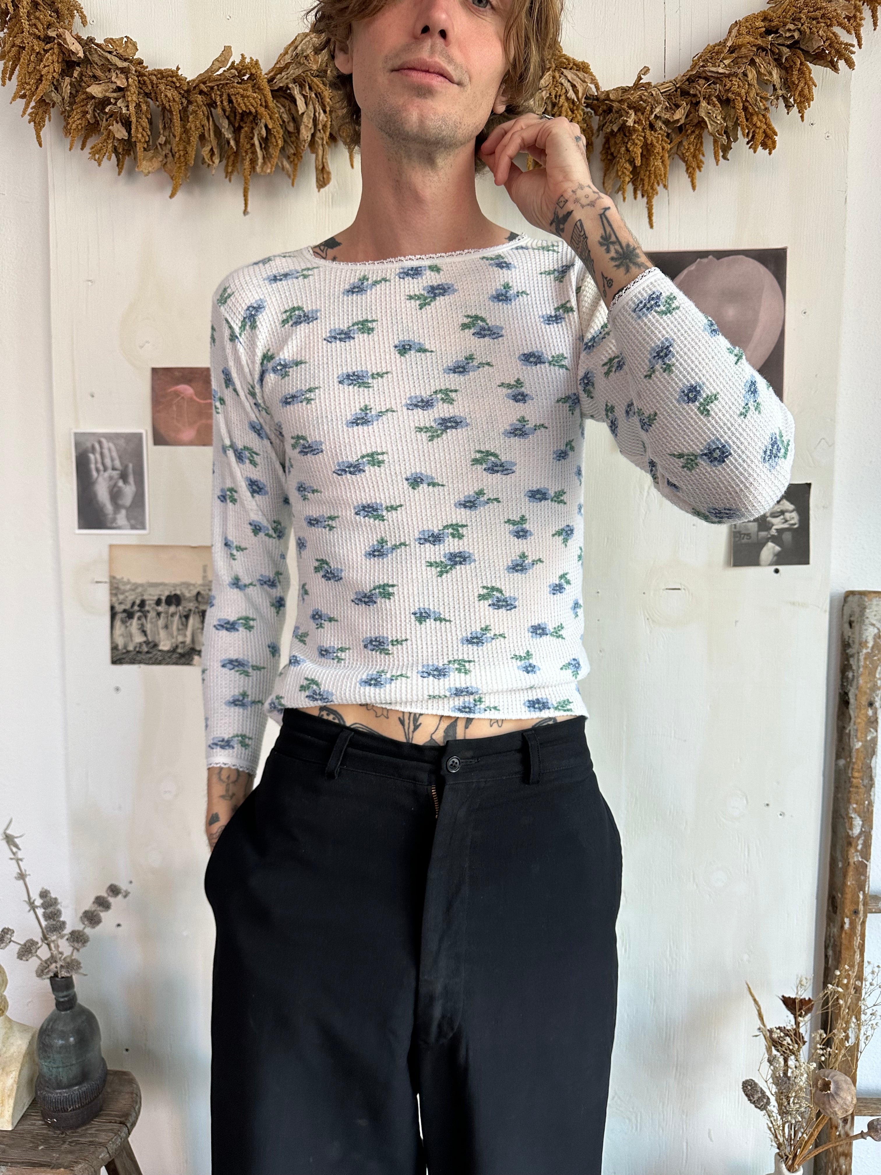 1980s Blue Floral Thermal (S)