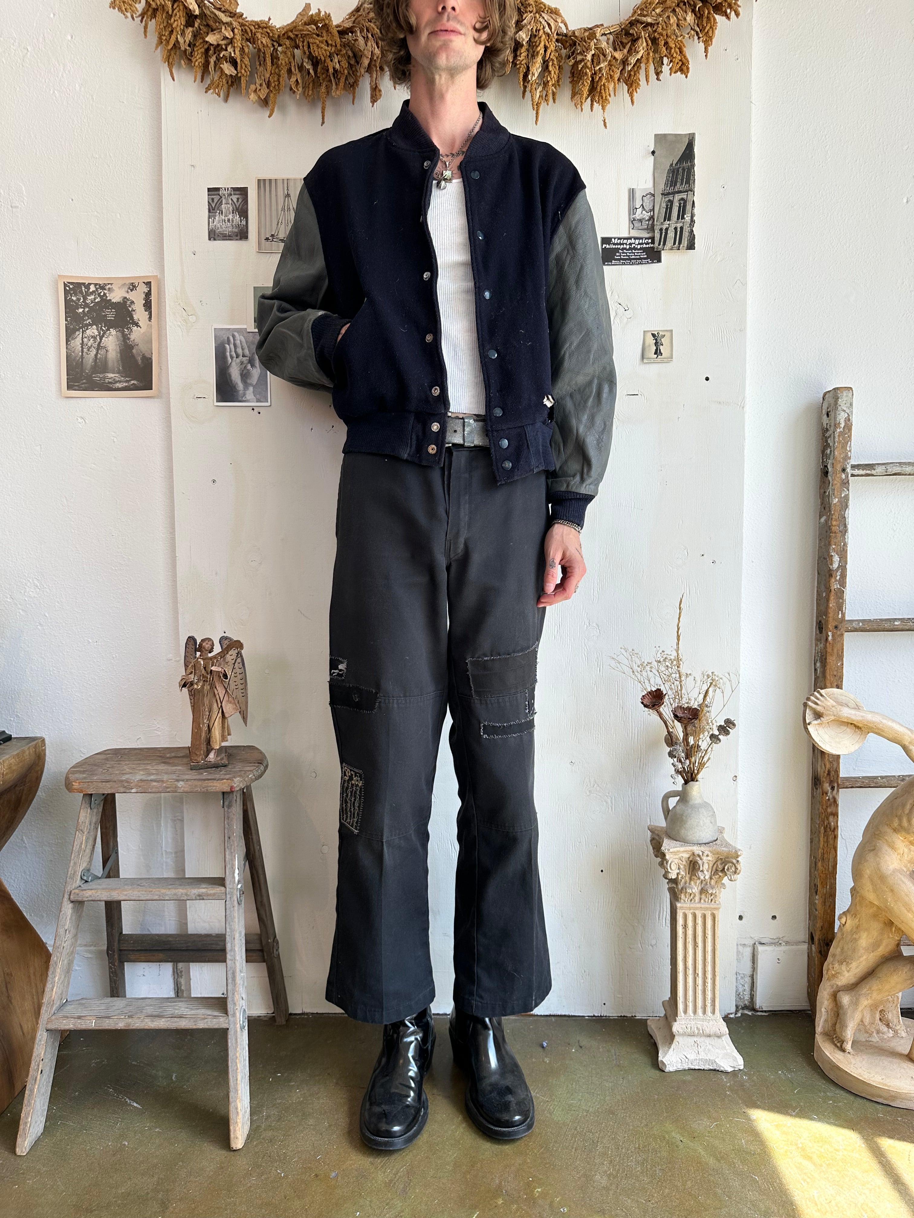 1950s Thrashed Leather Sleeved Letterman (Boxy M)