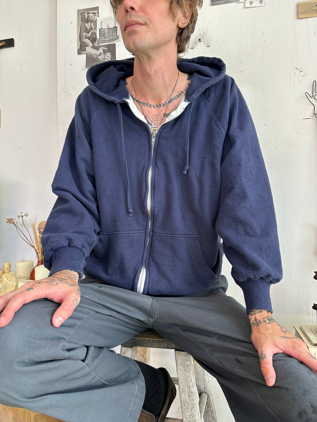 1980s Navy Thermal Lined Hoodie