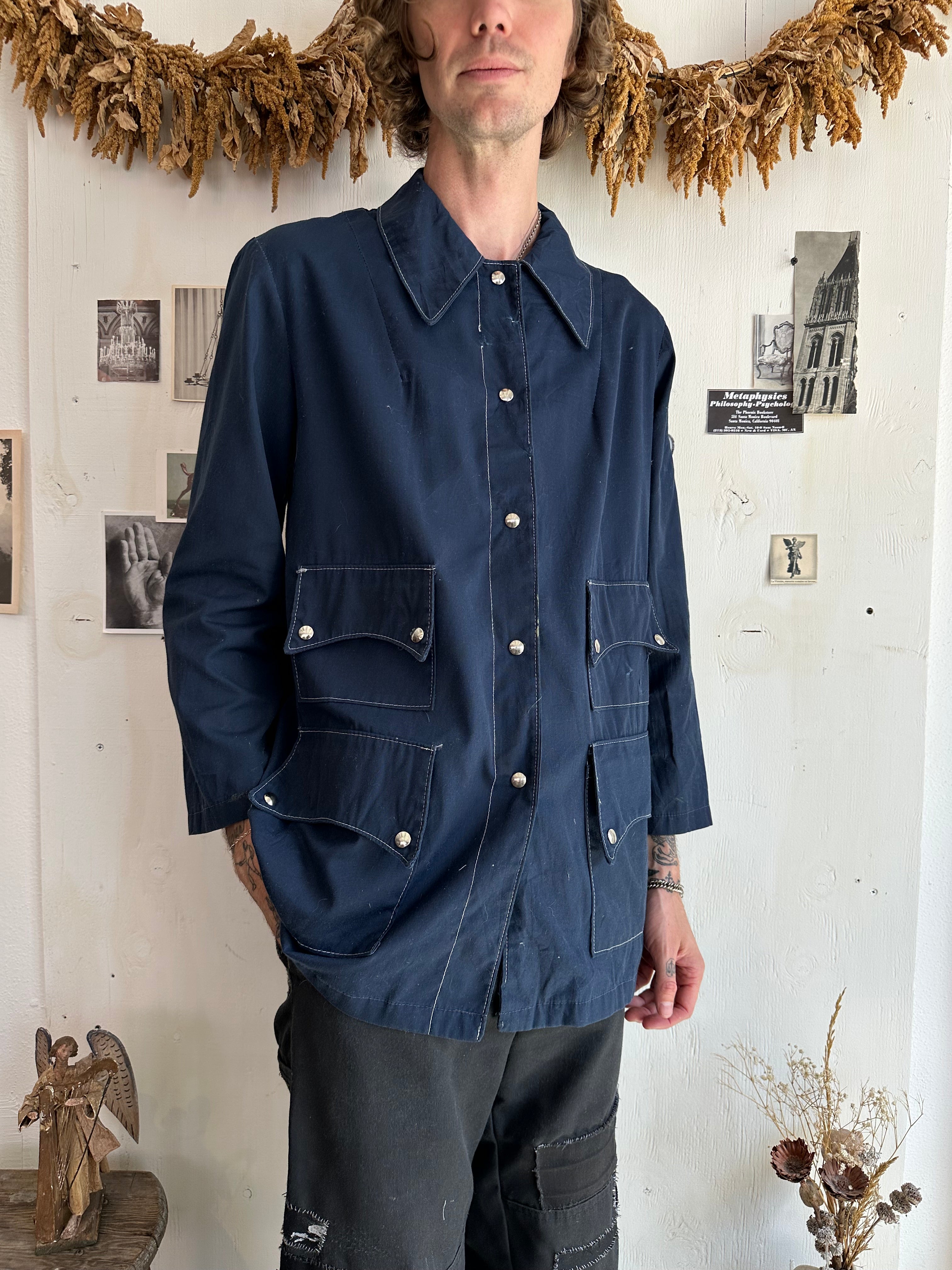 1970s Well Worn Snap Button Work Coat W/ Pins (XXL)