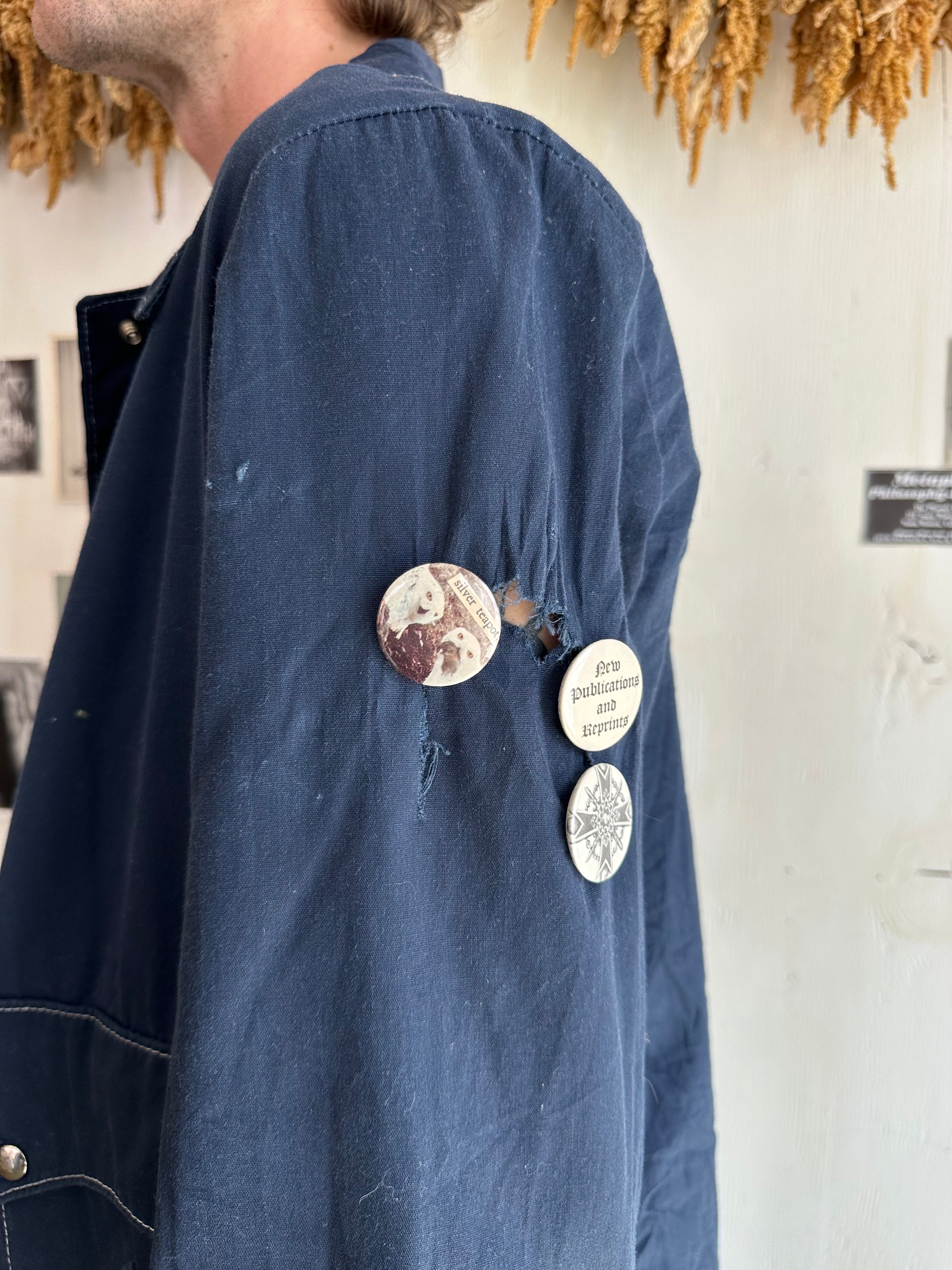 1970s Well Worn Snap Button Work Coat W/ Pins (XXL)