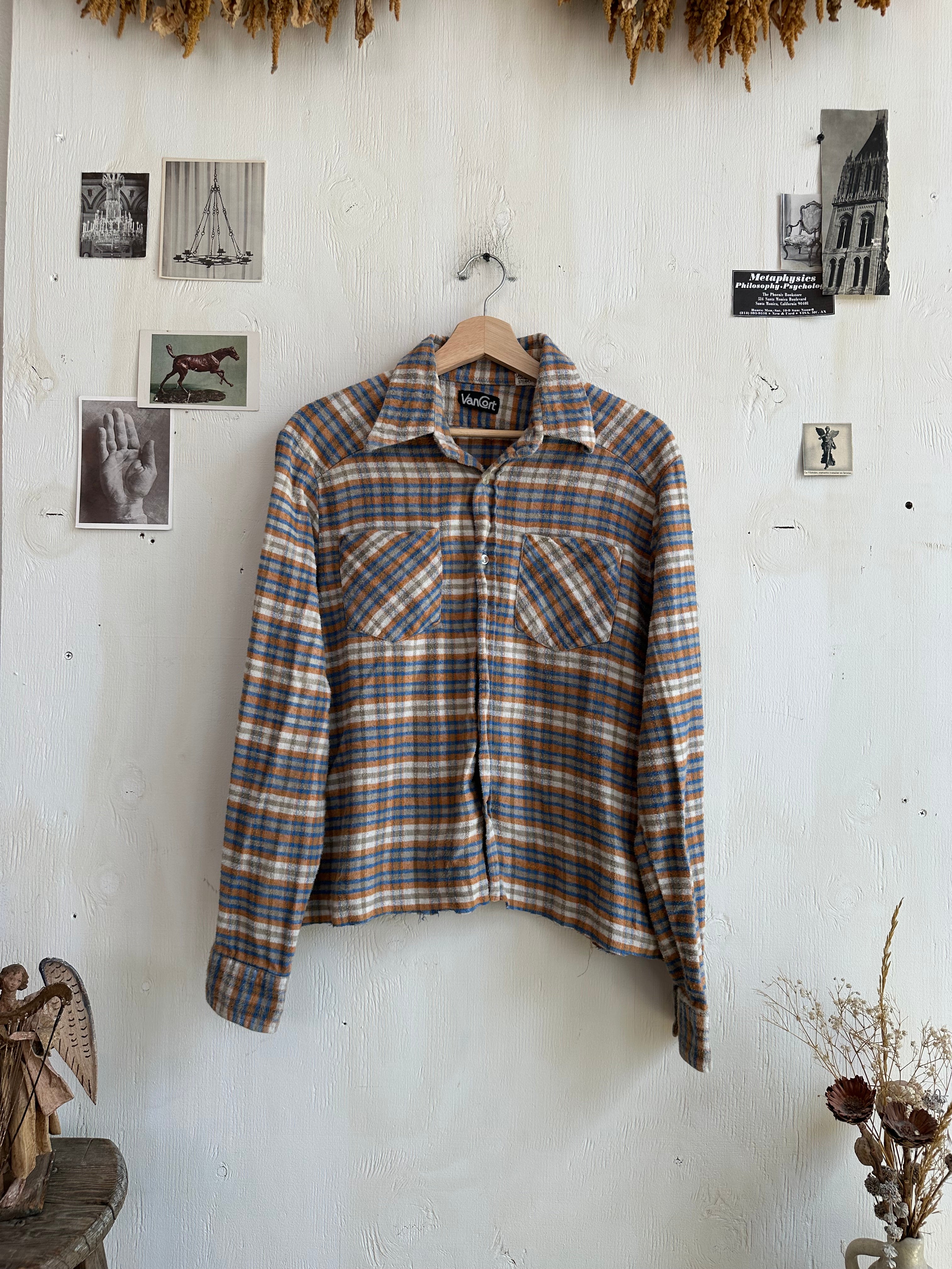 1980s Chopped Blue and Orange Cotton Flannel (Boxy M)