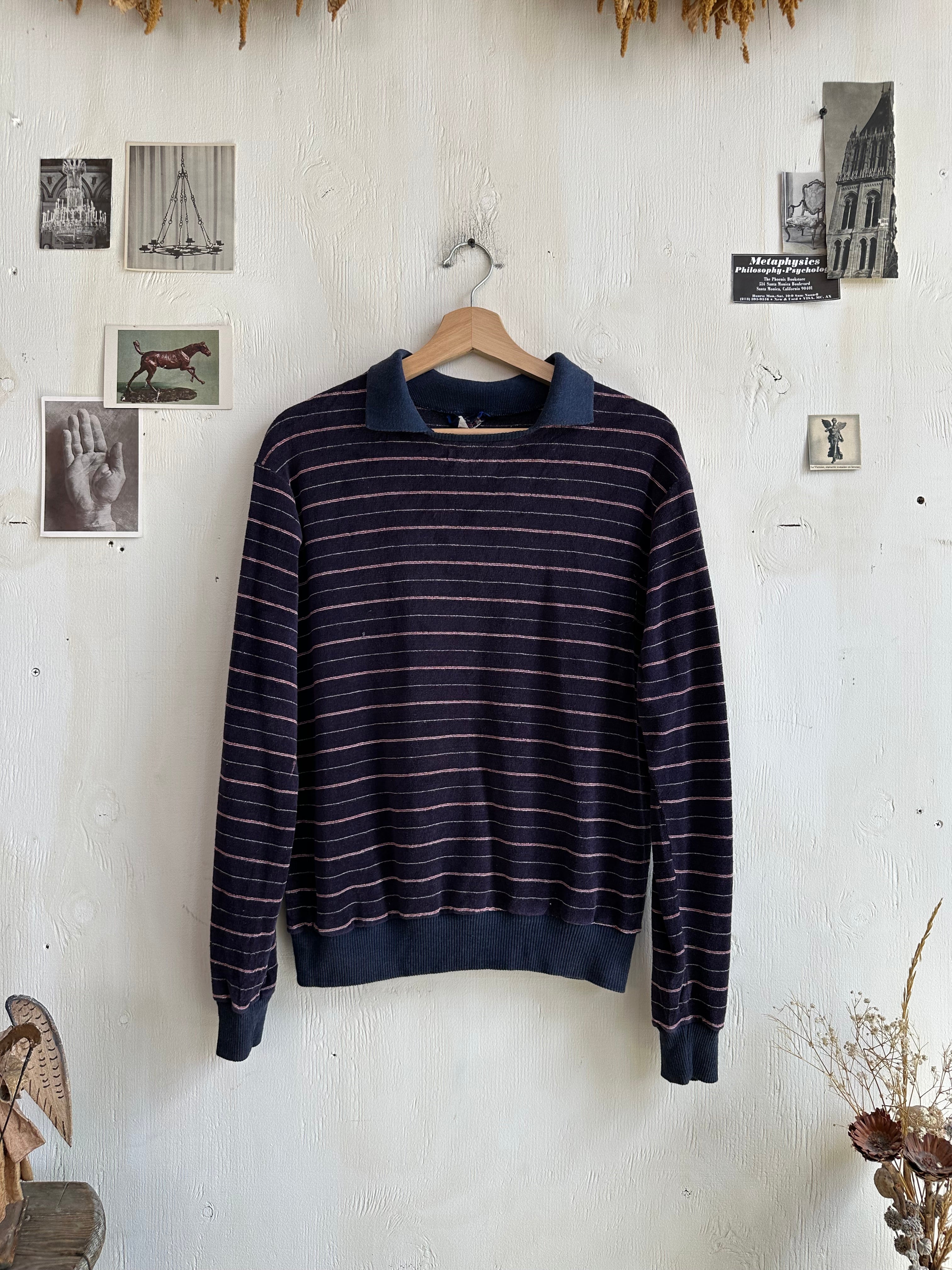 1980s Striped Velour Long Sleeve (M/L)