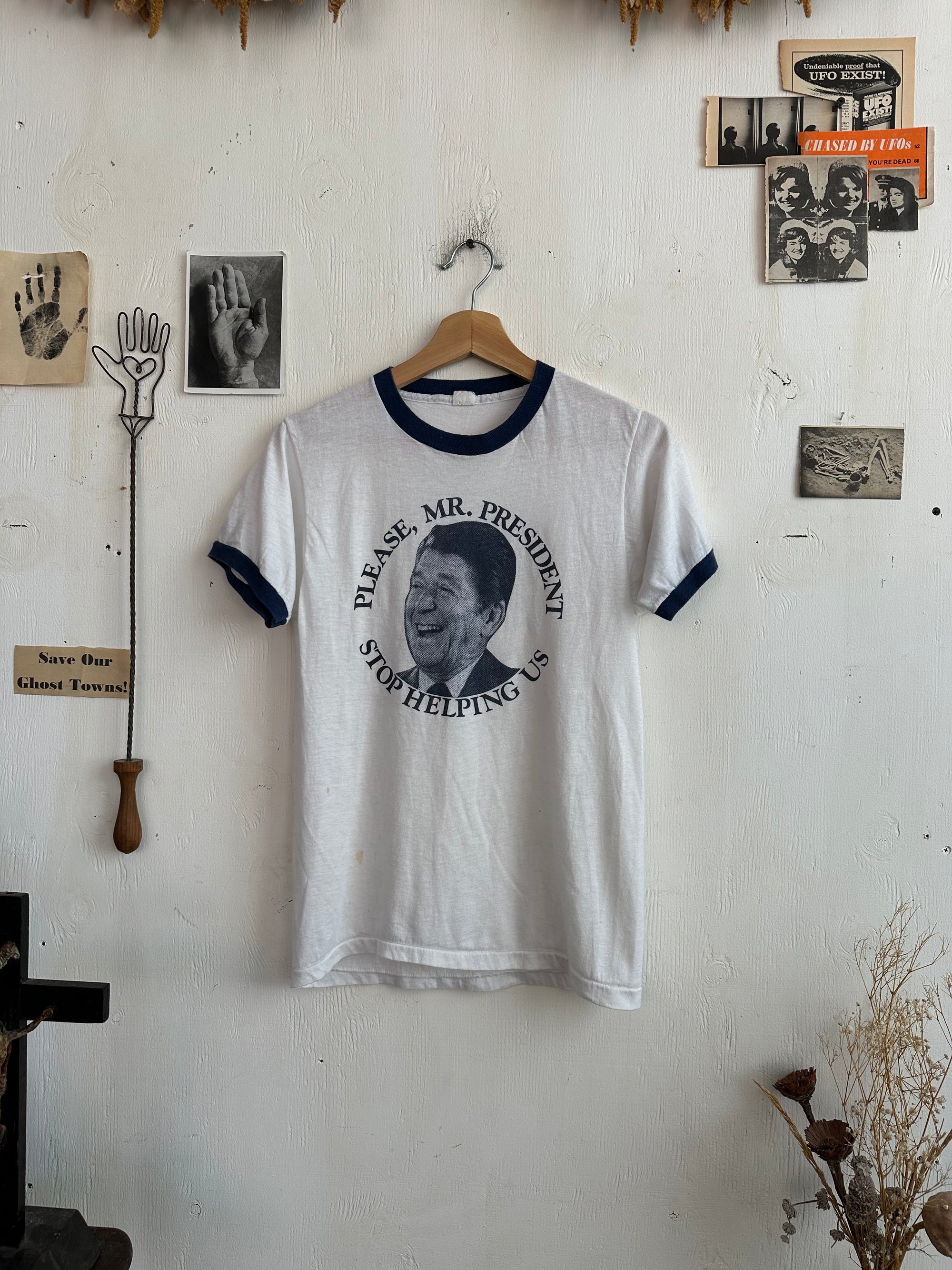 1980s Please Mr. President Stop Helping Ringer T-Shirt