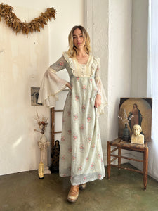 1970s Floral Prairie Maxie Dress (S)