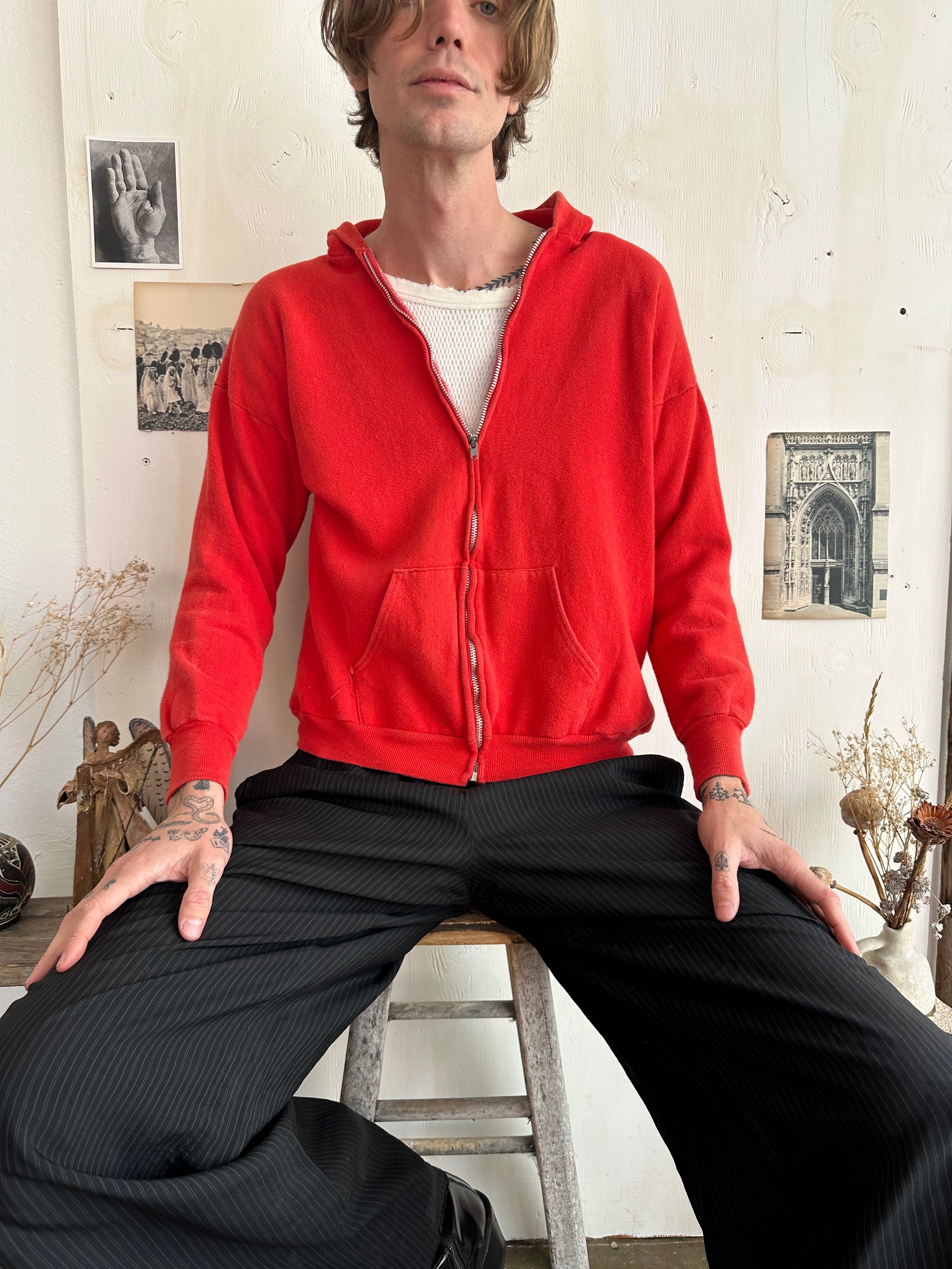 1970s Sunfaded Red Zip-Up Hoodie (Boxy M/L)