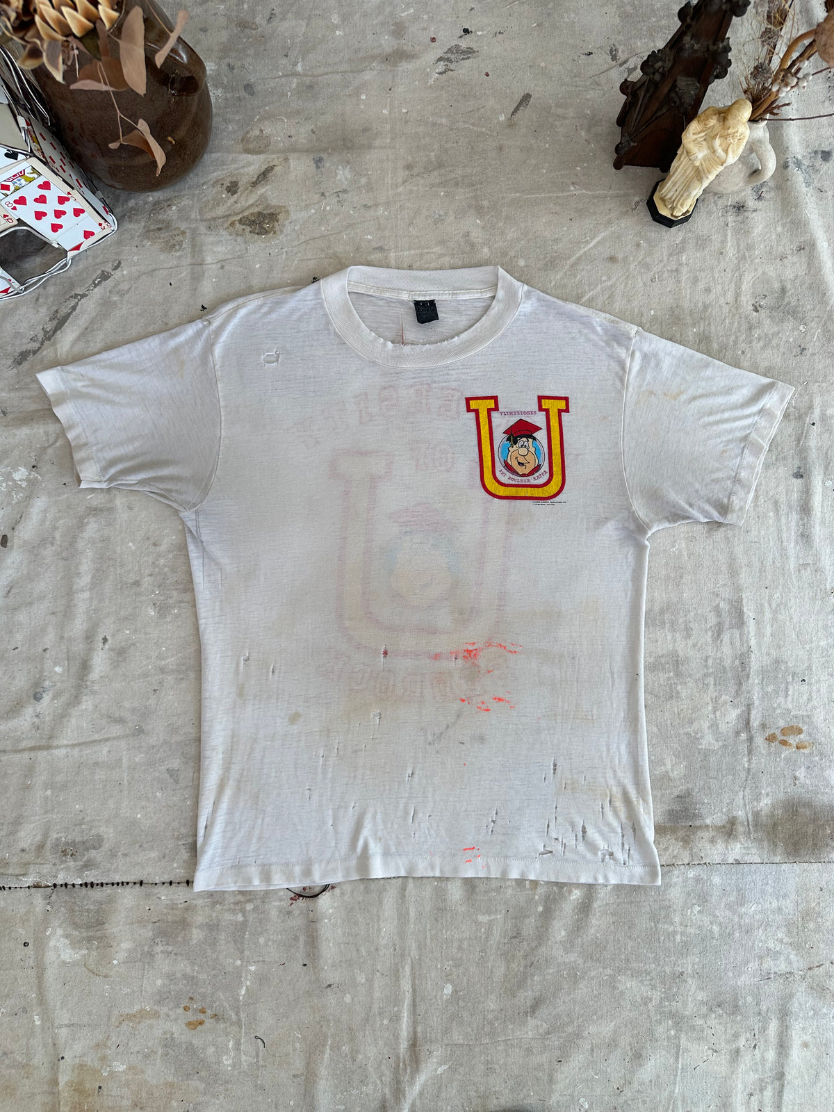 1985 Thrashed and Paper Thin Flinstones University Tee