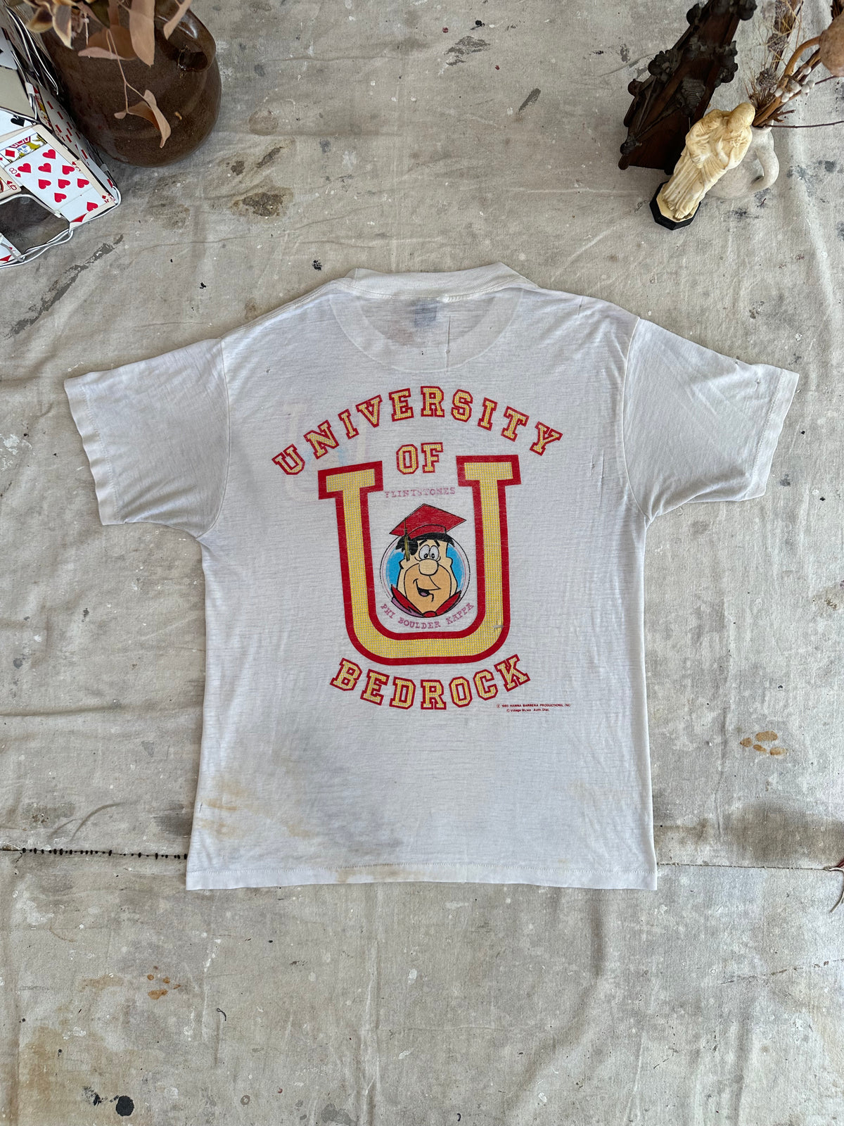 1985 Thrashed and Paper Thin Flinstones University Tee
