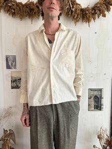 1950s Thrashed White Cropped Button Up Shirt (Boxy M/L)