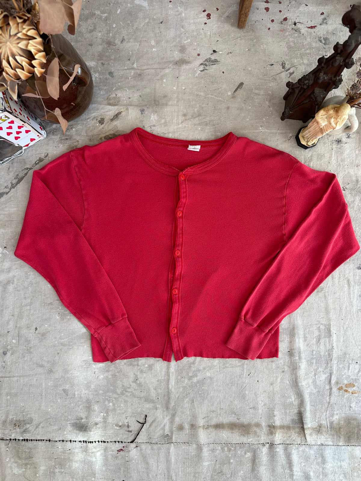 1980s Faded Red Cotton Cardigan
