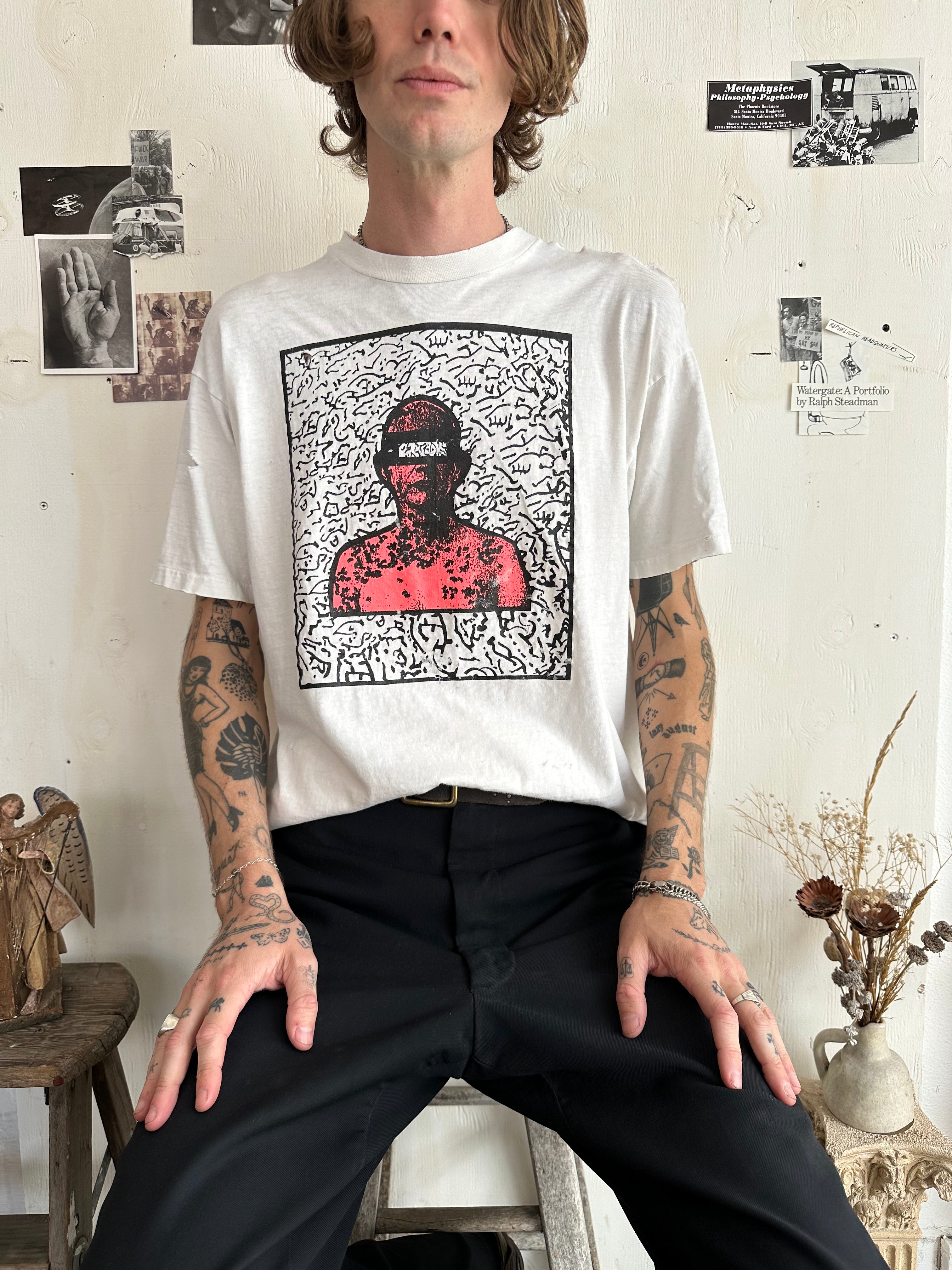 1990s Thrashed 'Heavens Gate Leader' Gracious Shades Industrial BandT-Shirt (L/XL)