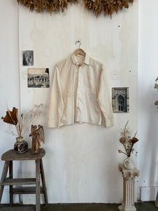 1950s Thrashed White Cropped Button Up Shirt (Boxy M/L)