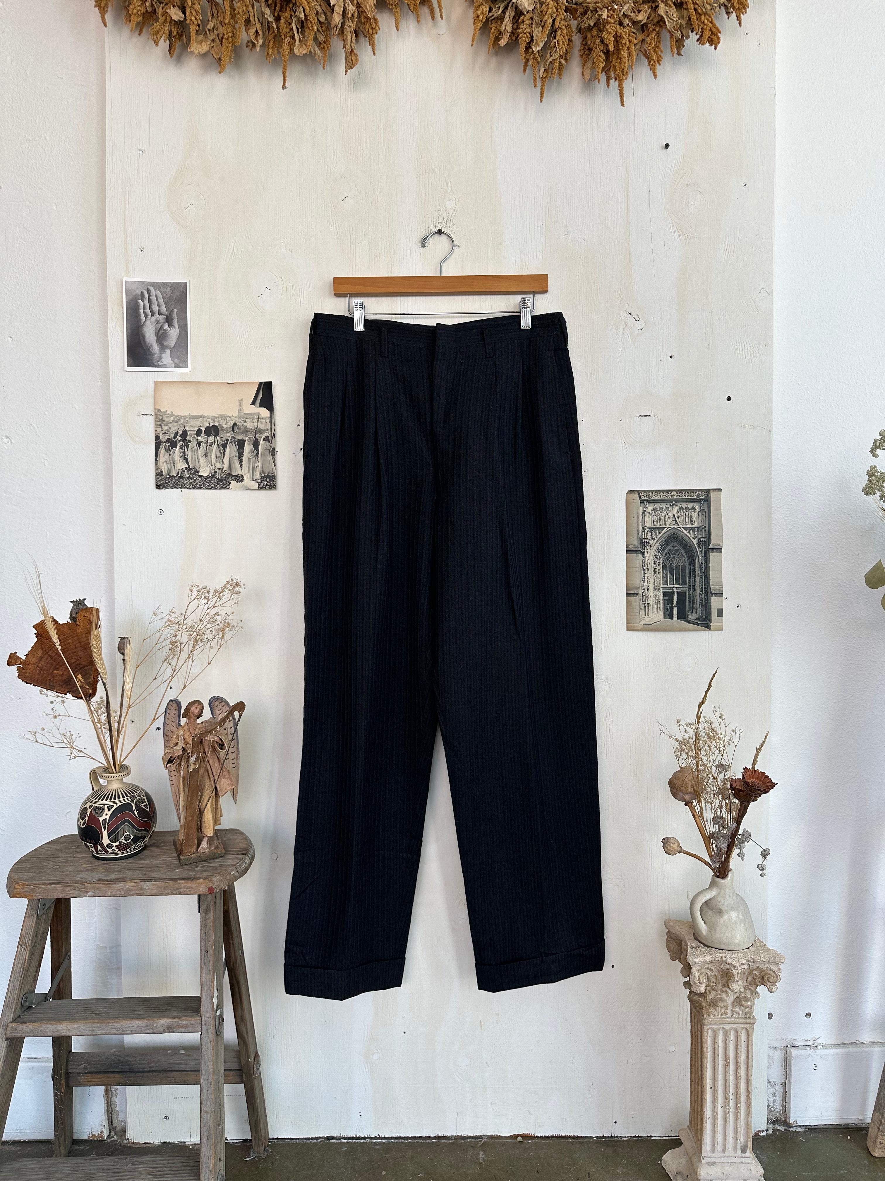 1960s Pleated Pinstripe Baggy Trousers (33/30)