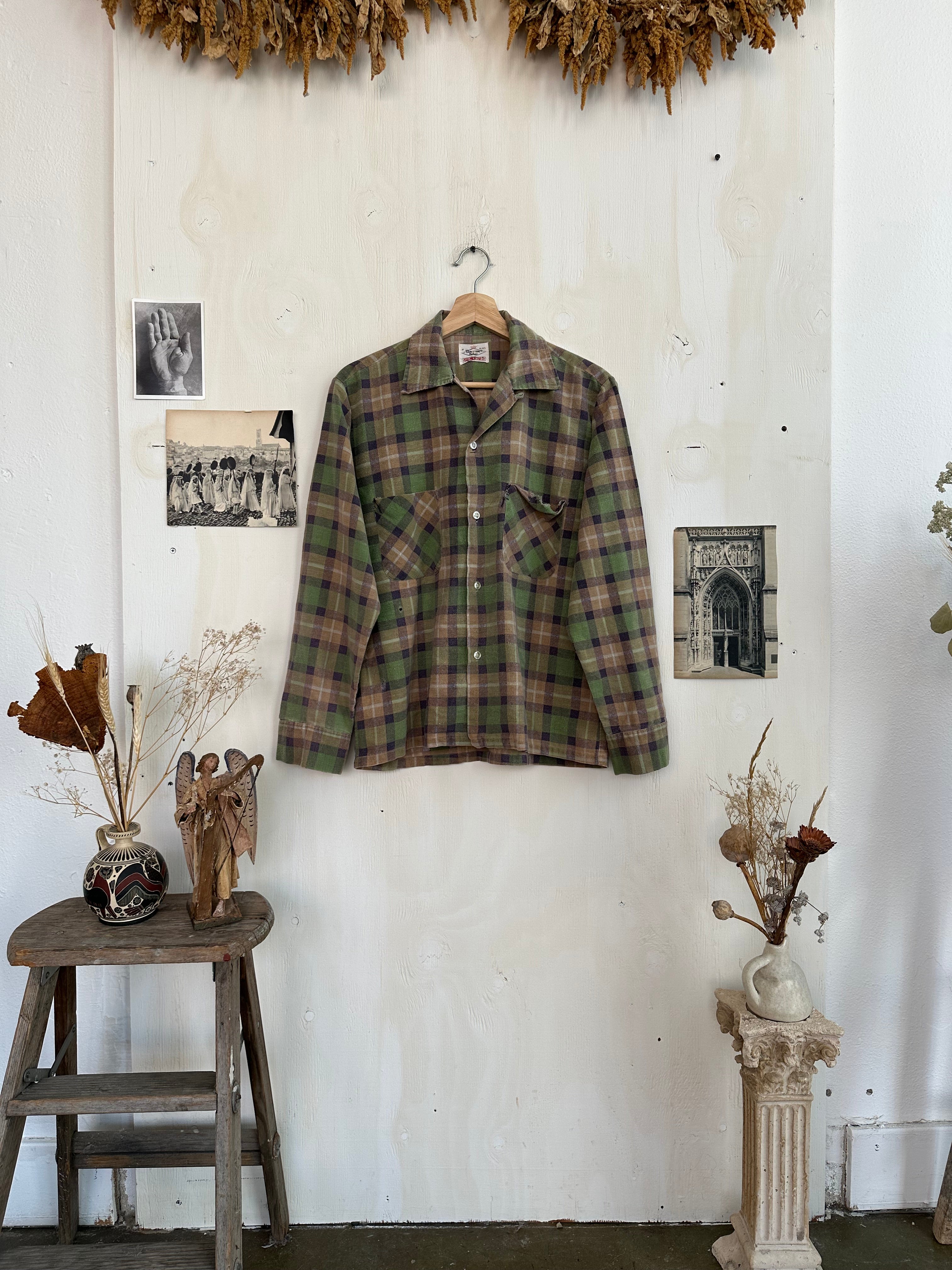 1960s Well-Worn Camp Collar Cotton Flannel (Boxy M/L)